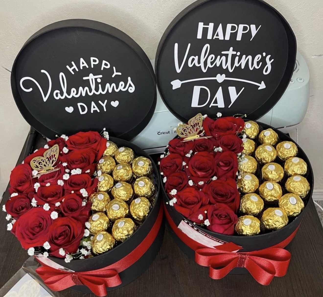 Box With Artificial Flowers With Chocolate