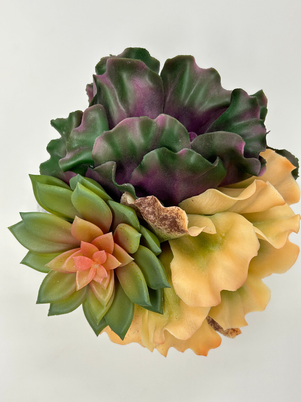 6.5″ Artificial mixed Soft Curly Echeveria Succulent Garden #10 arrangement, 4″