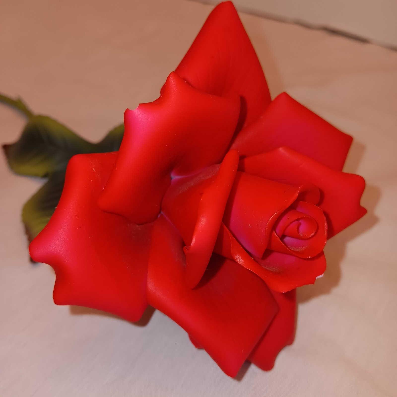 Vtg Capodimonte Red Rose on Stem Romantic Decor Made in Italy