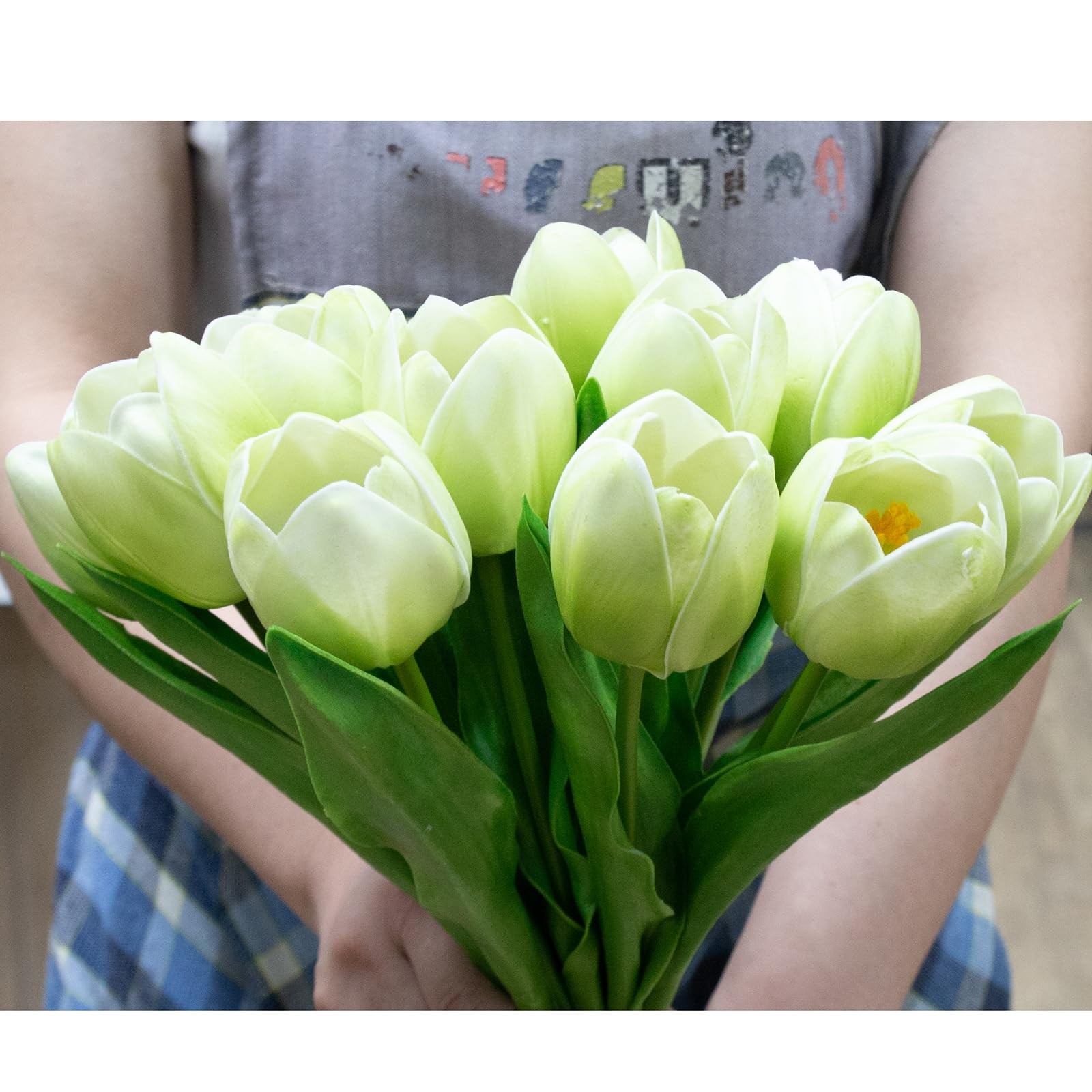 12 PCS Green Artificial Tulips Bulk RealTouch Fake Flowers Bridal Bouquet