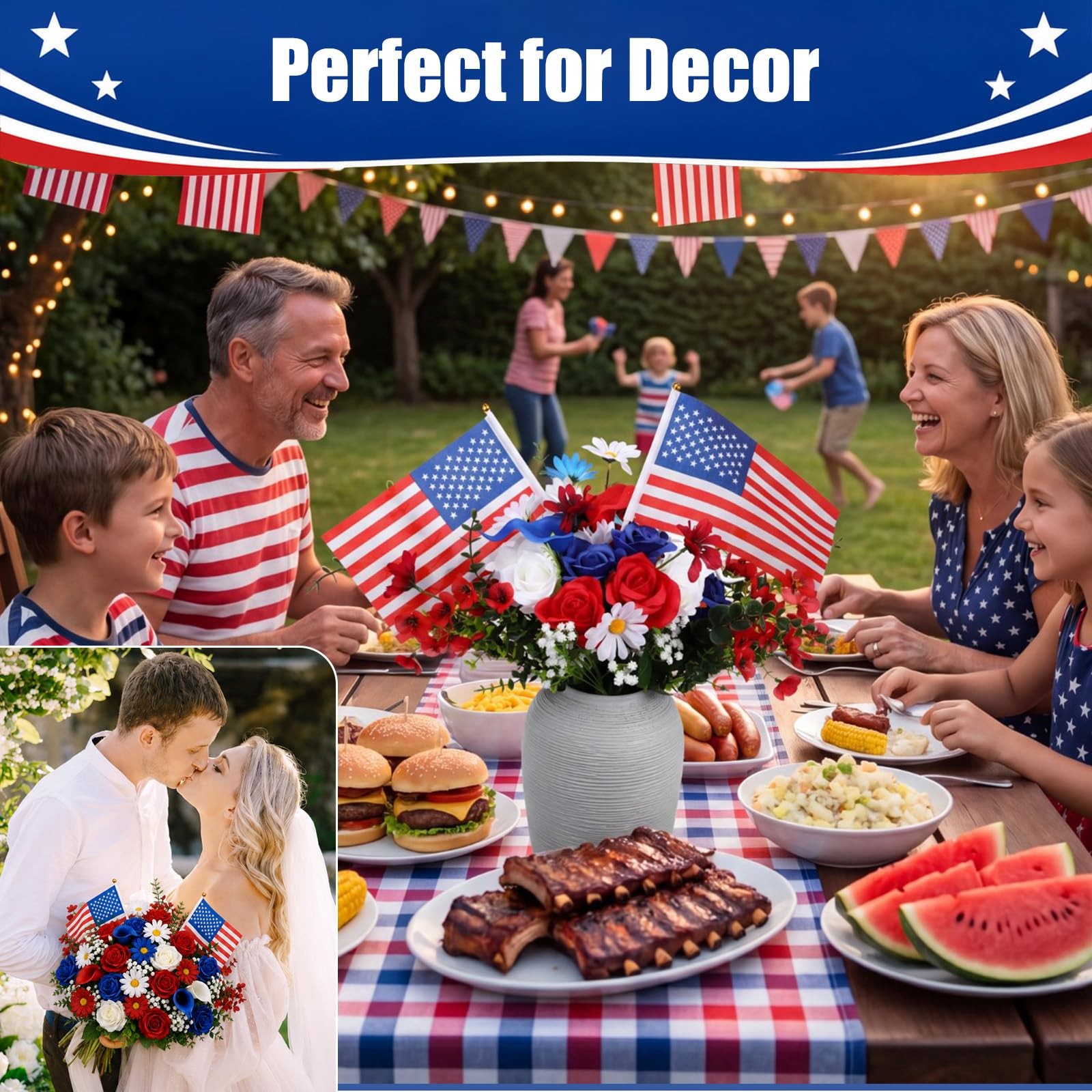 40 Pcs Memorial Day Artificial Flowers for Cemetery Red White and Blue Flower…