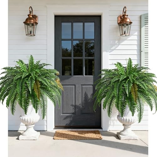 2PCS 45in Fake Ferns- Large Artificial Plants Outdoor, UV Resistant 2 Pcs