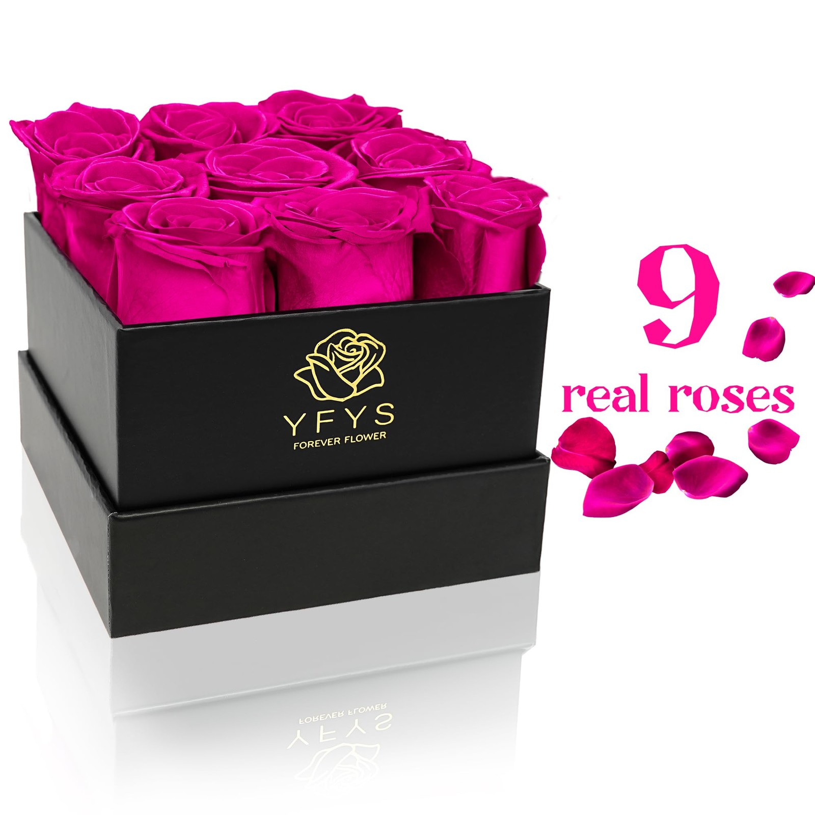9 PCS Preserved Fresh Forever Flowers Genuine Roses Box Gift Mothers Day Pink