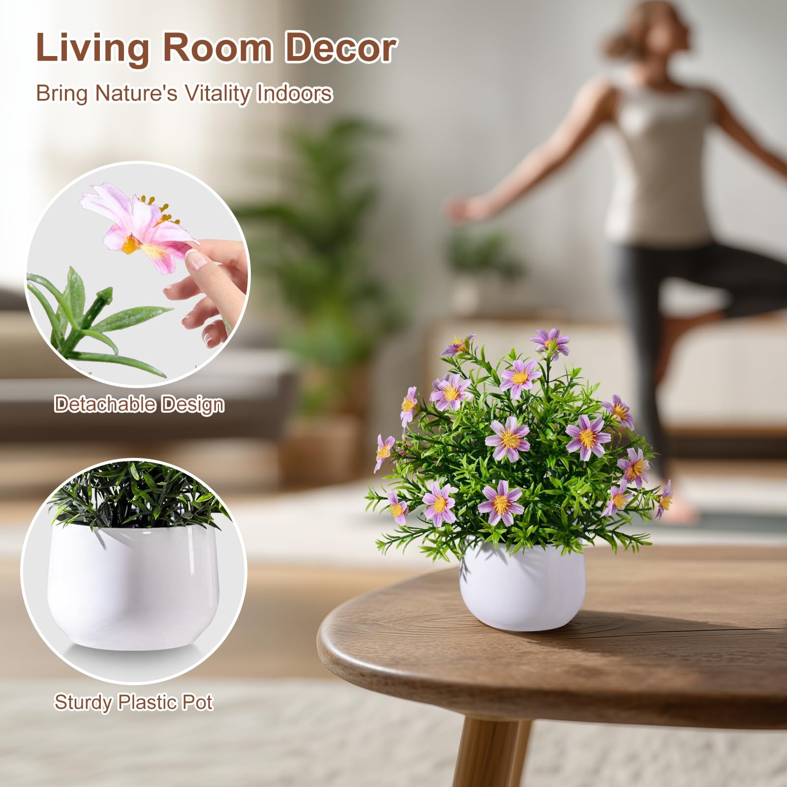3 Pack Small Fake Plants Artificial Potted Flowers for Indoor Mini Faux Plant…