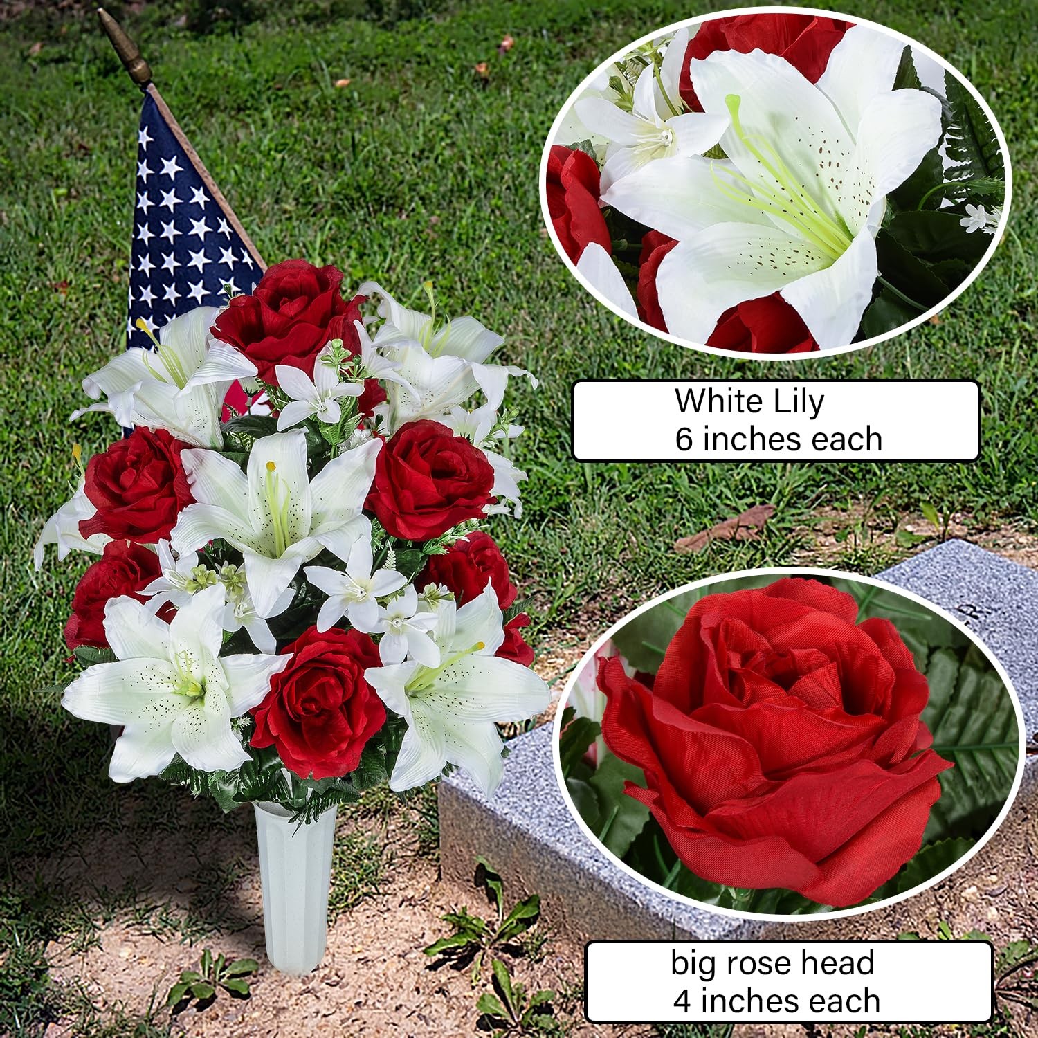 Artificial Cemetery Flower for Graves, Set of 2 Cemetery Memorial Flowers wit…