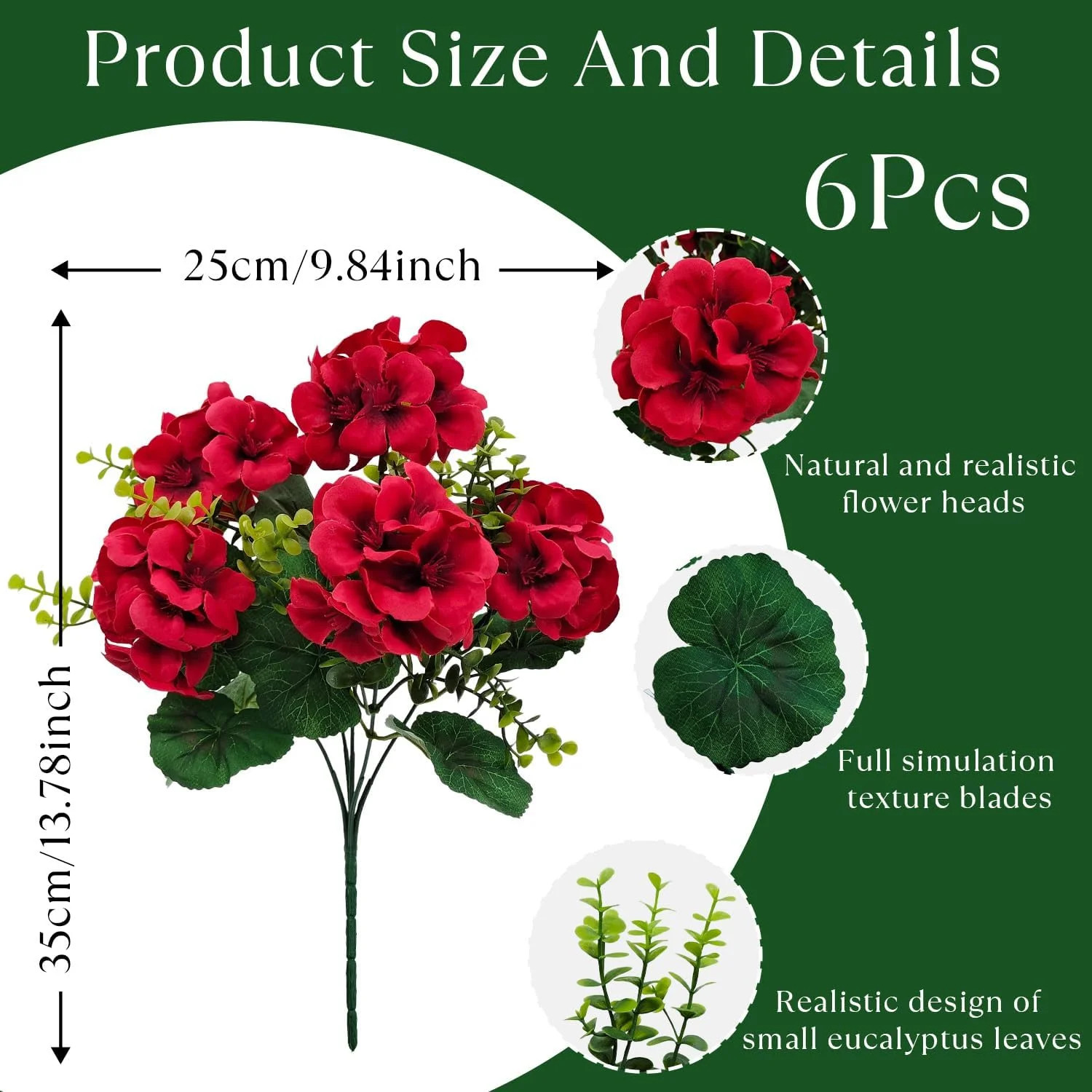 Artificial Geranium Flowers for Outdoor Decoration, 6 Bundles UV Resistant Silk