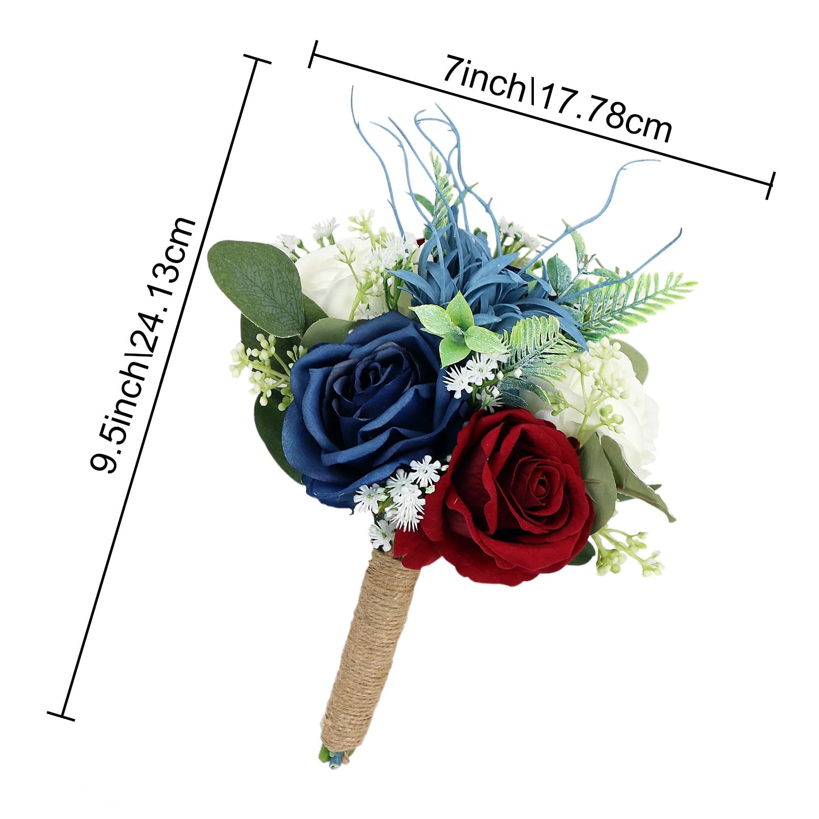 1 Pack Burgundy Navy Blue White Bridesmaid Bouquet 9 Inch Artificial Flower