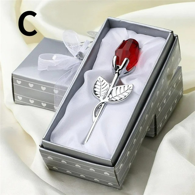 Crystal Rose Flower Figurine Glass Romantic Gift Home Wedding Decor Ornament