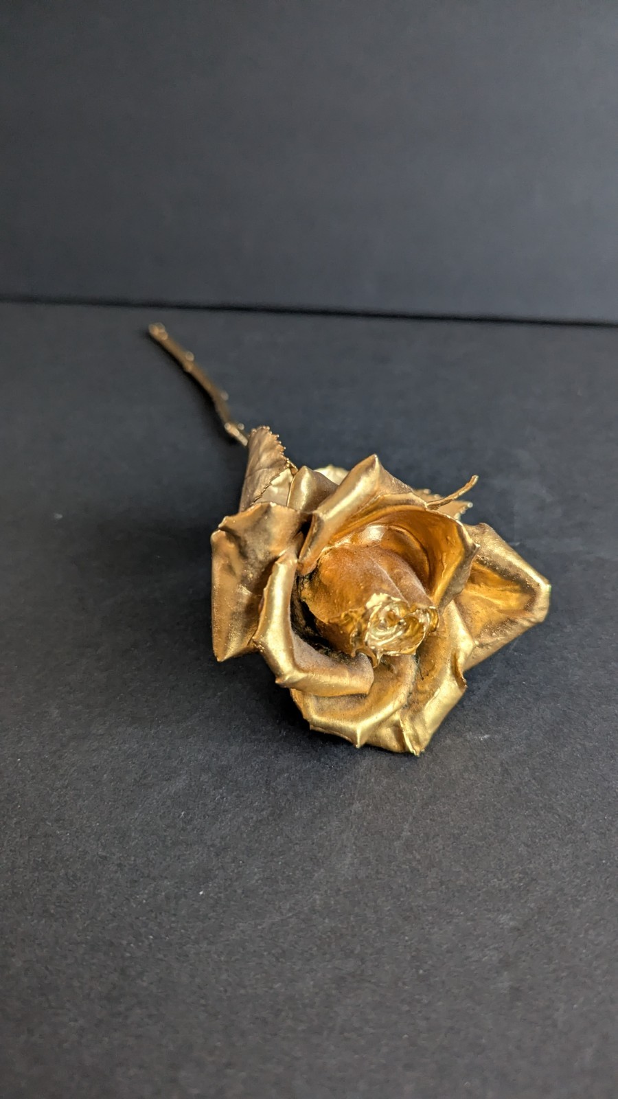 Golden Rose Figurine Real Preserved Rose Metallic Gold Dipped Decoration 11.1/8″