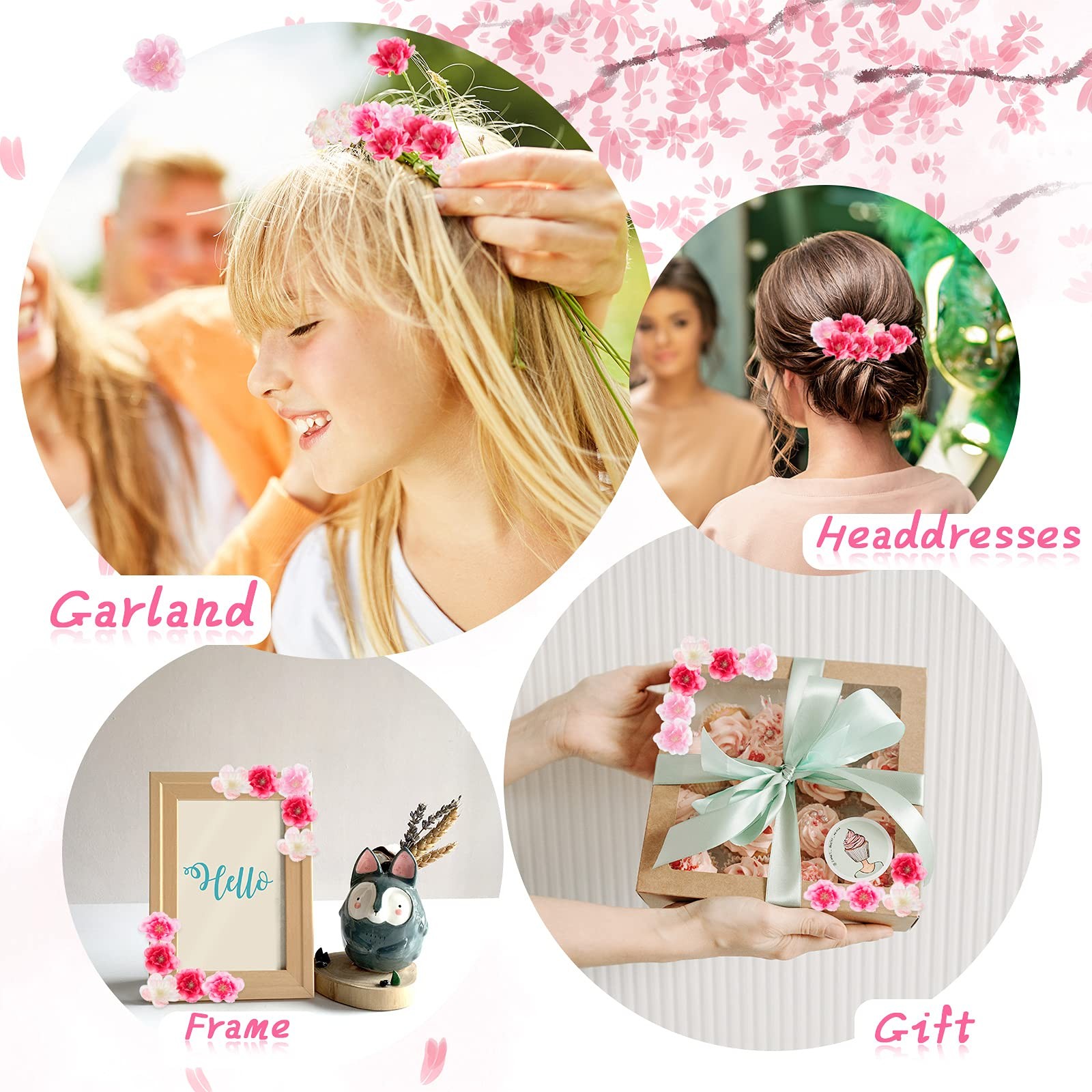 100 PCS Artificial Cherry Blossom Heads Bulk Faux Silk 1.5 Inch 4 Colors