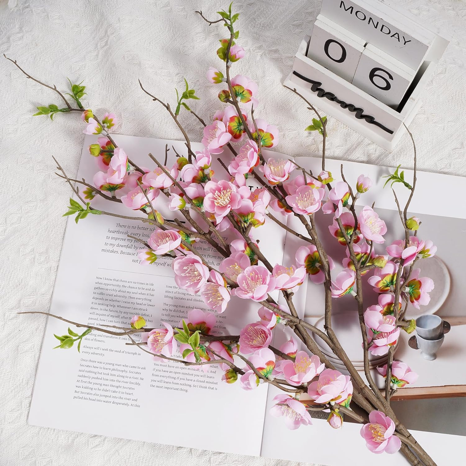 Pink Cherry Blossom Artificial Flowers – 4PCS 35.4” Long Stem Decor