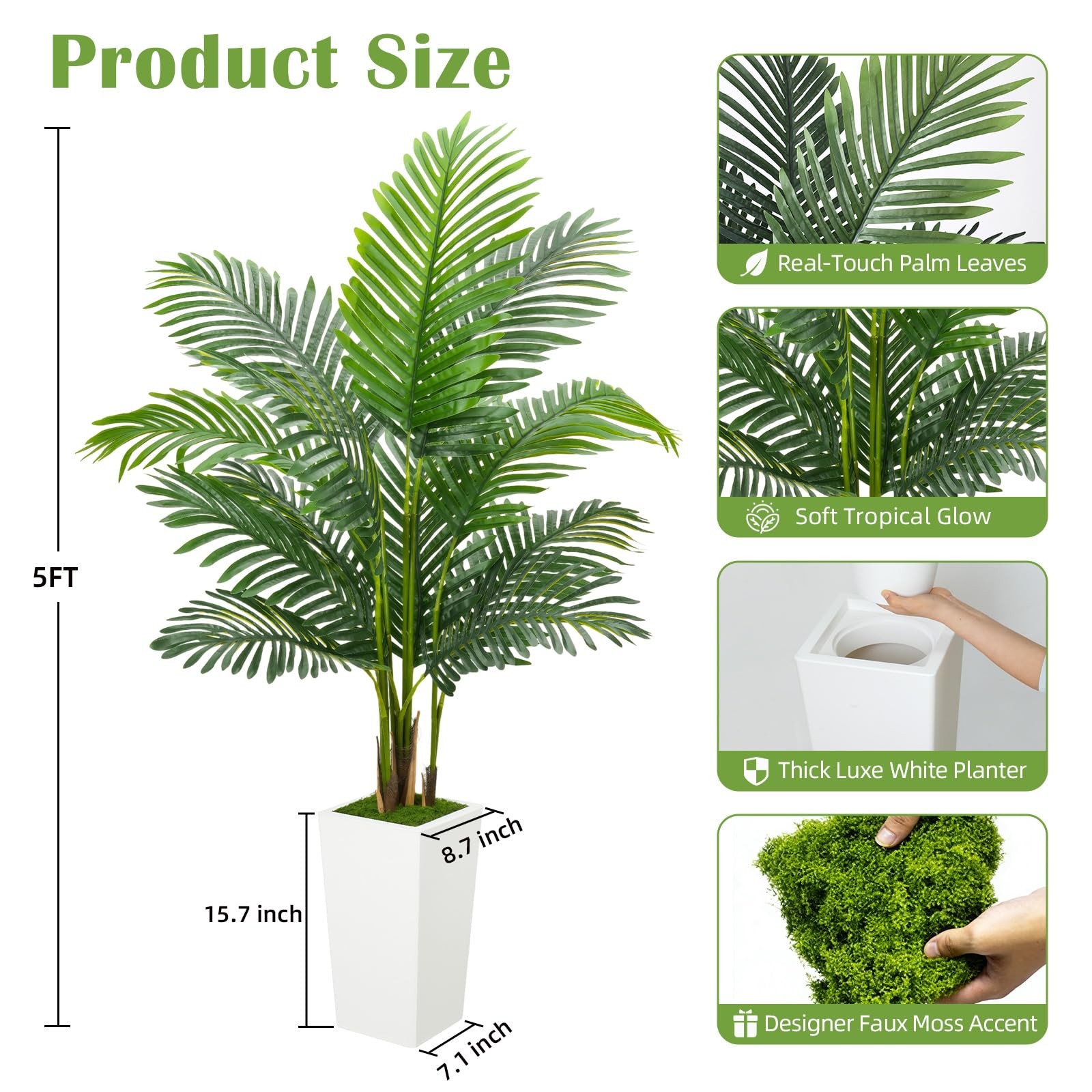 5FT Artificial Palm Tree with Thickened and Sturdy Planter, Fake Plants with …