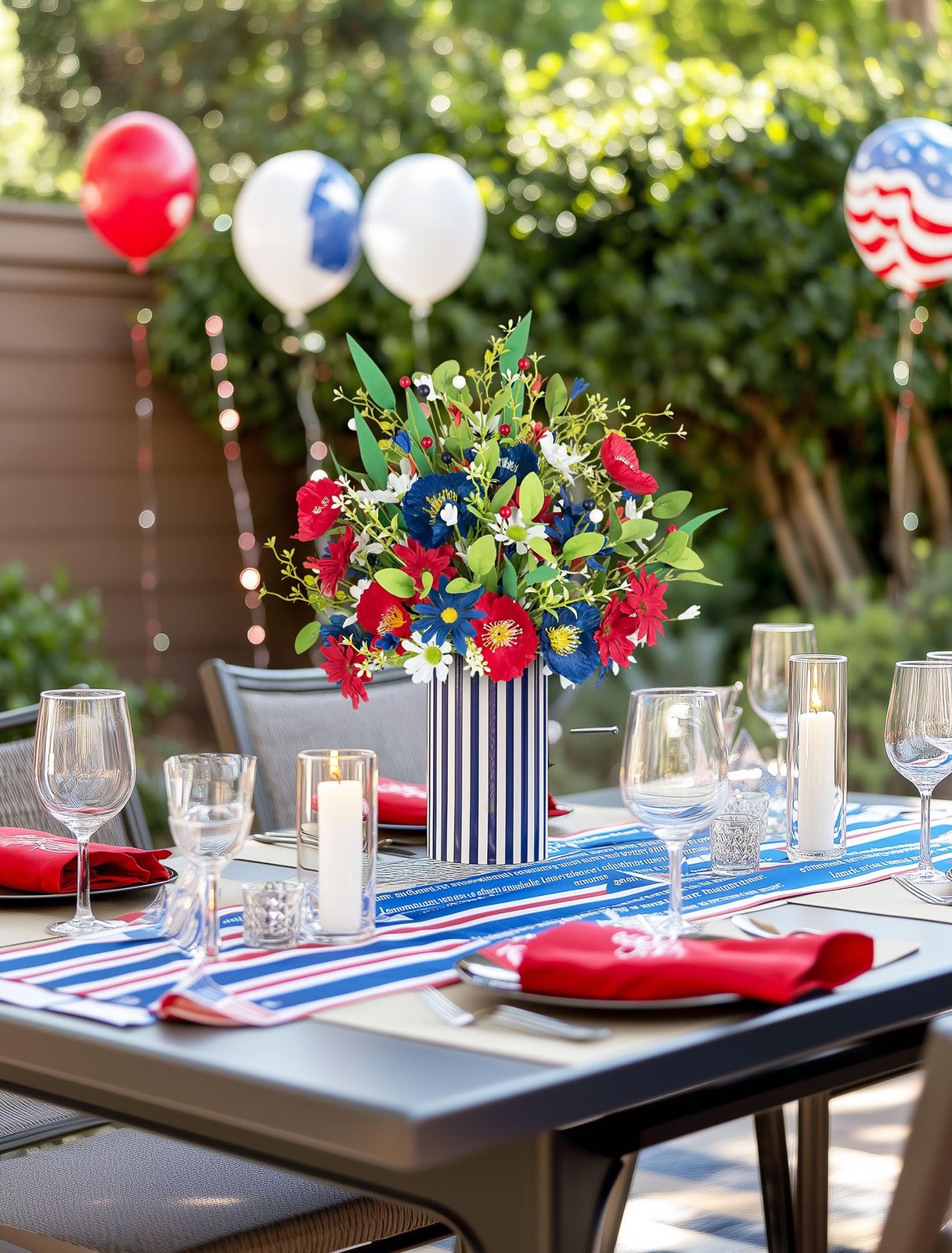 4 Bundle Red White Blue Artificial Flower Patriotic 4th Of July Bouquet Decor