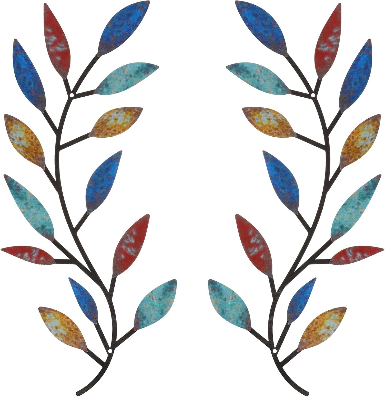 2-Pack Metal Tree Leaf Wall Art, Vintage Brown Olive Branch Vine Wall Decor
