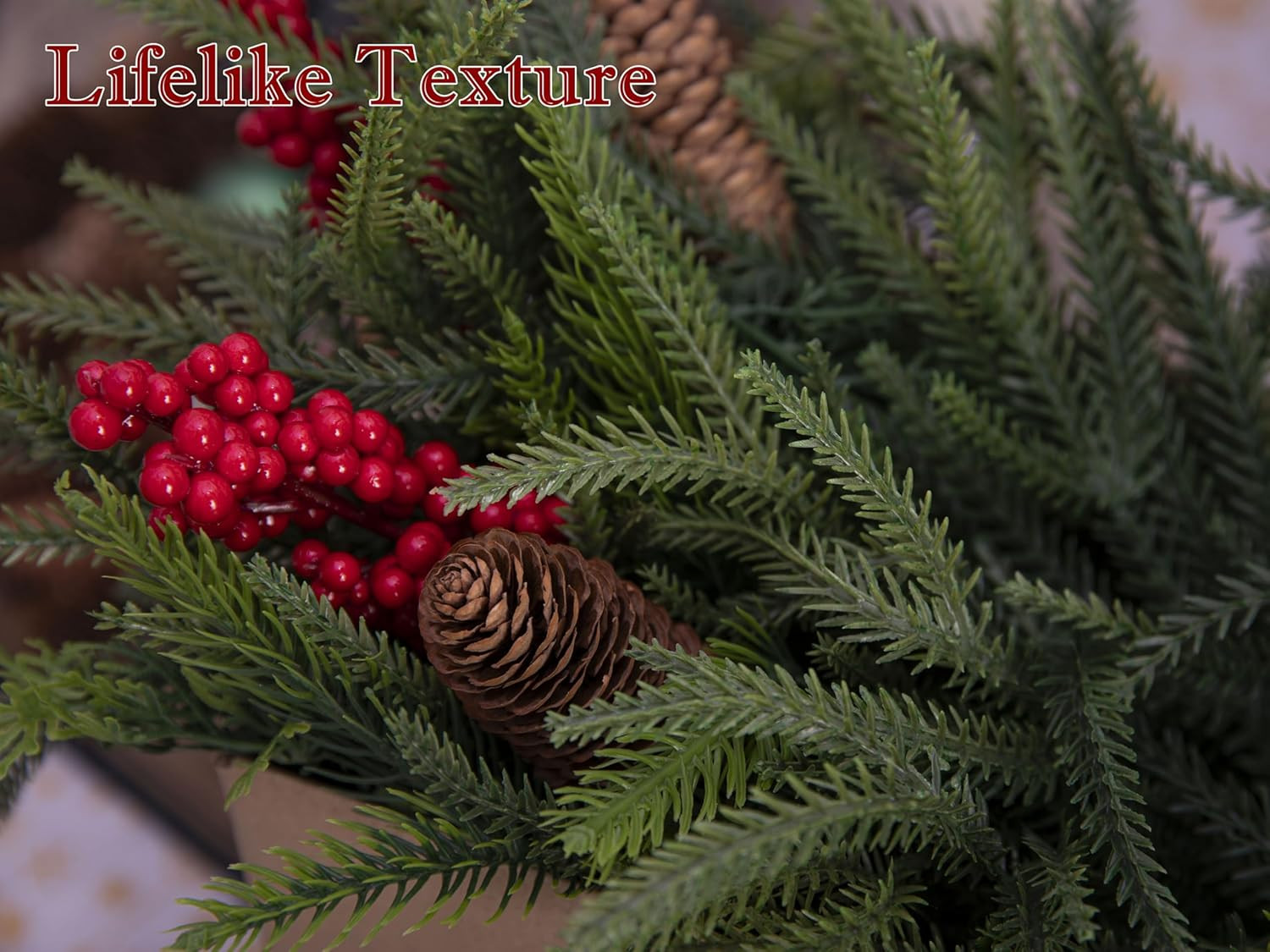 24 Pcs Norfolk Pine Stems, 13.8″ Artificial Faus Pine Branches, Real Touch Pine