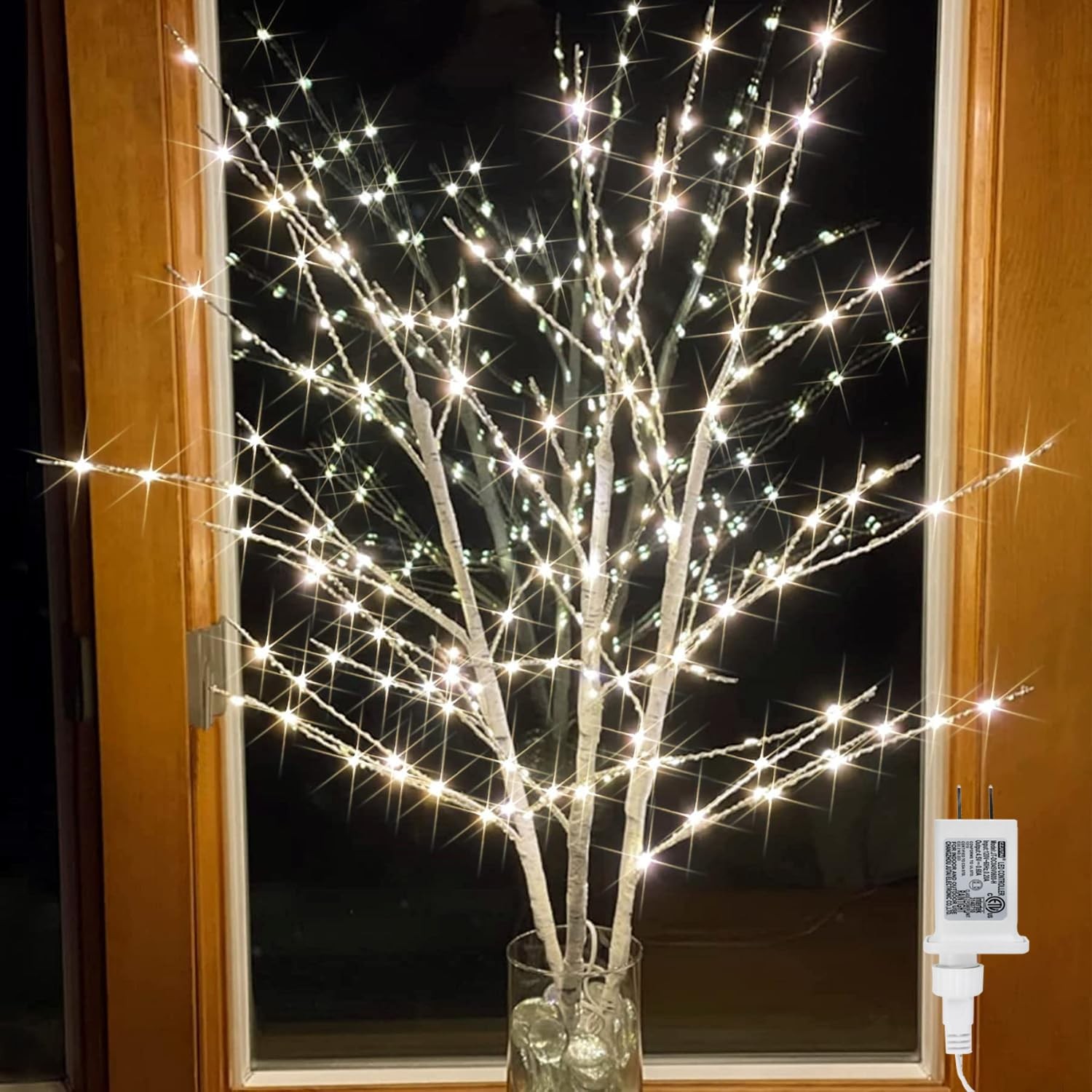 Lighted White Birch Branches, 33IN 180LED, Timer, Plug in, Artificial Twig