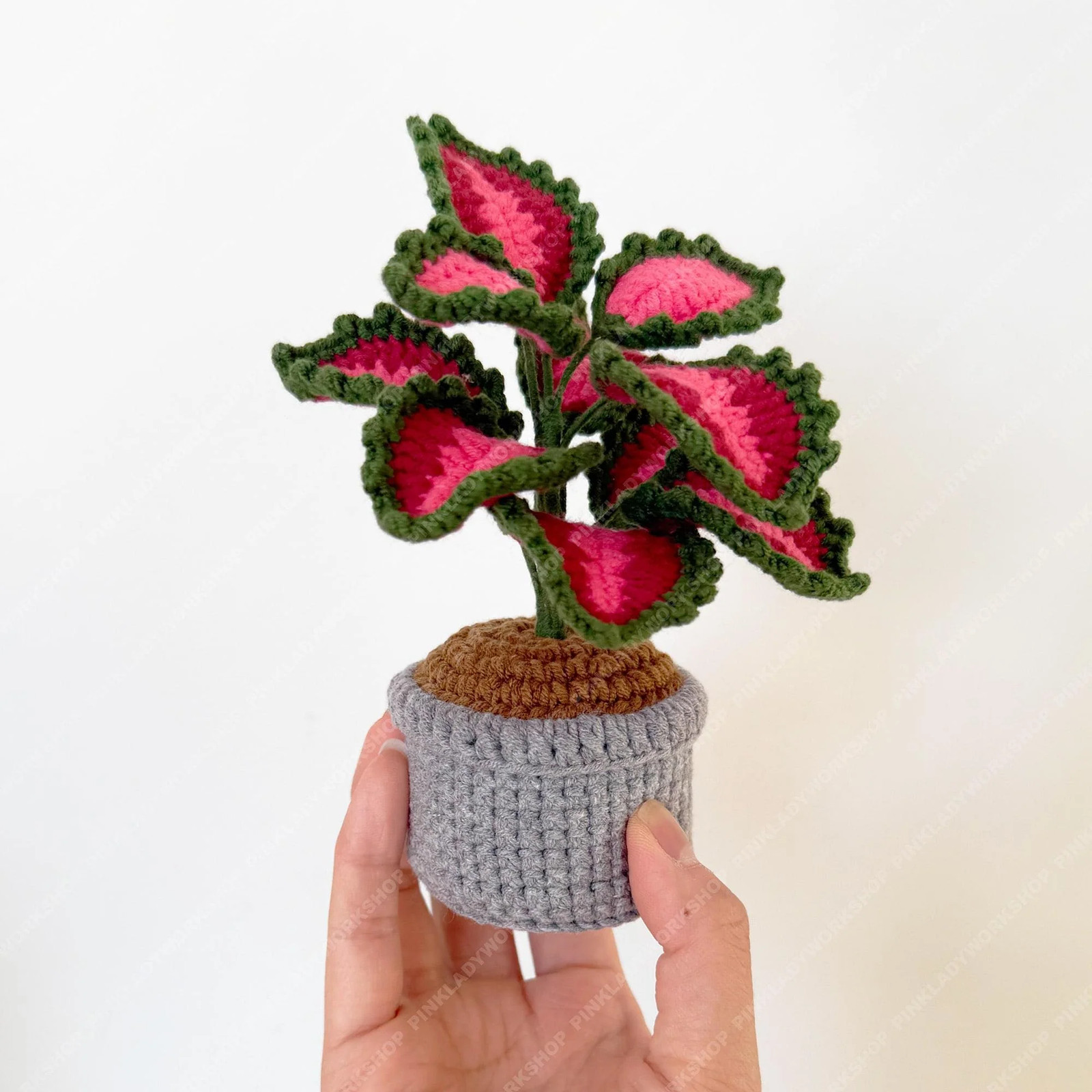 Crochet Coleus Plant | Handmade Red & Green Fiber Art Decor