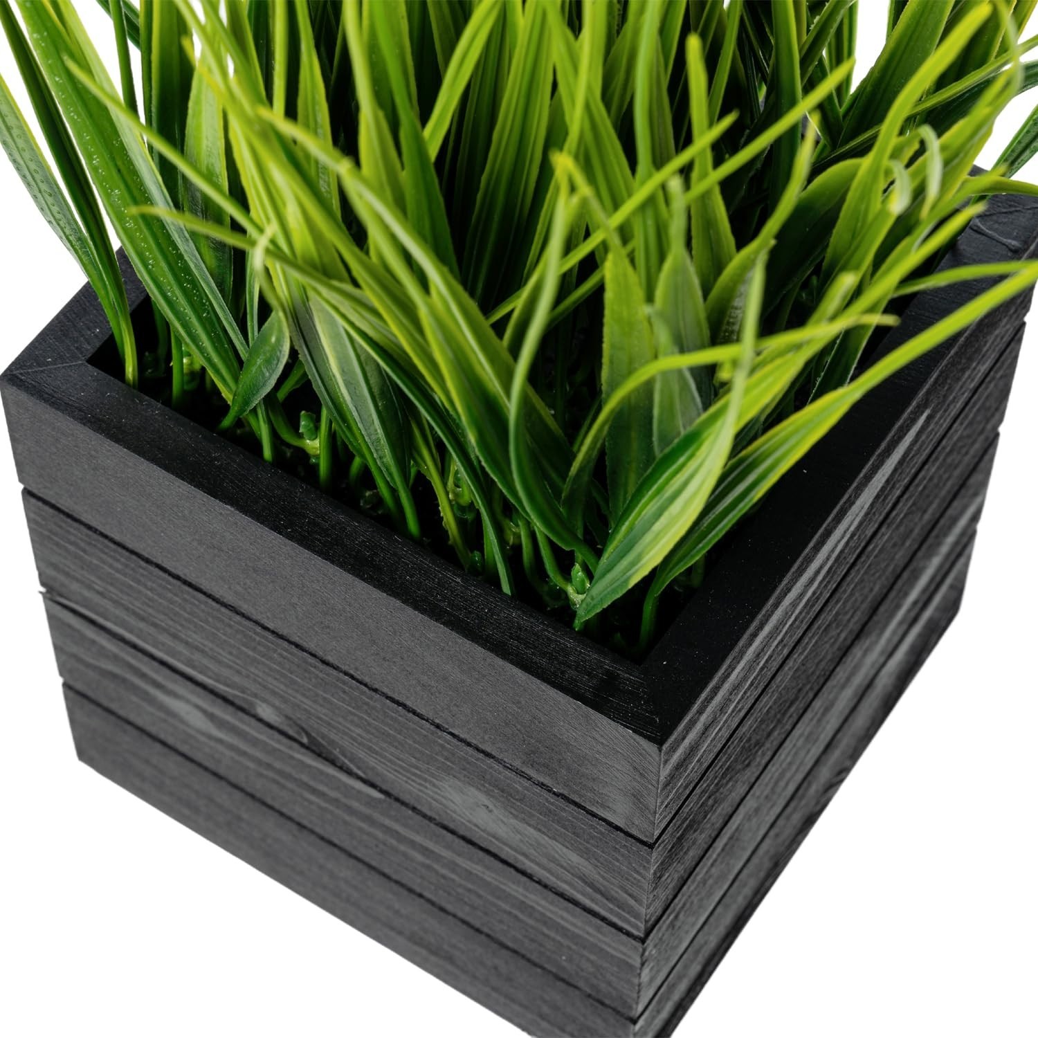 Set of 3 Faux Greenery Plants in Vintage Black Wood Planter Boxes – Decorative S