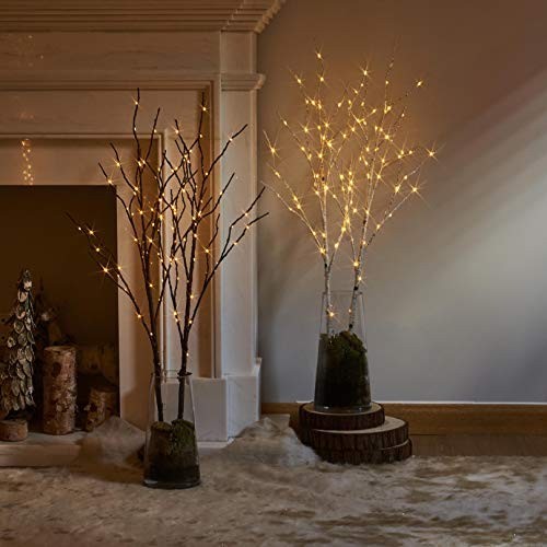 Lighted Brown Willow Branches Set of 2 – 32″ Battery Operated with Timer, 100 LE