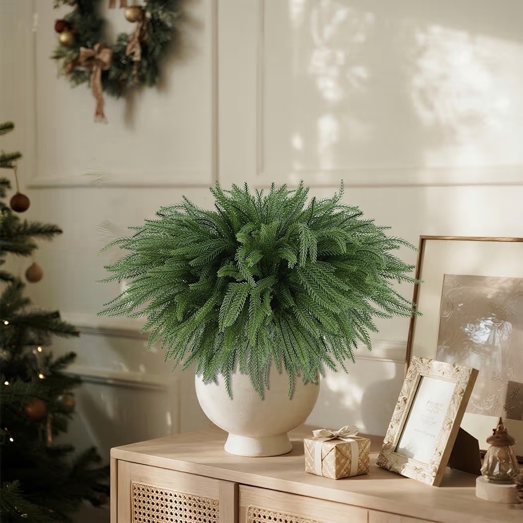 18” Norfolk Pine Stems – 16 Pack Real Touch Artificial Greenery Stems for Vase
