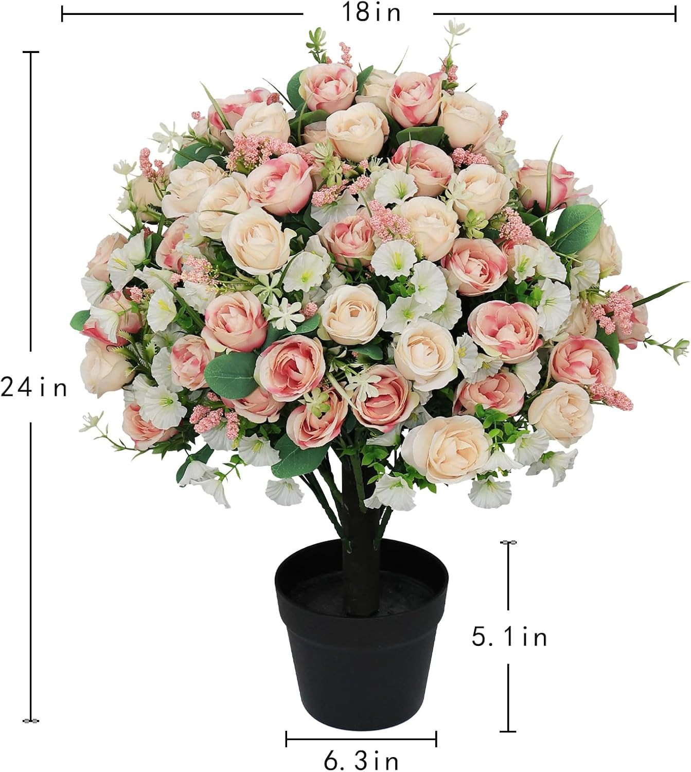 24″ Faux Rose & Eucalyptus Outdoor Flowers in Cement Pots – Set of 2