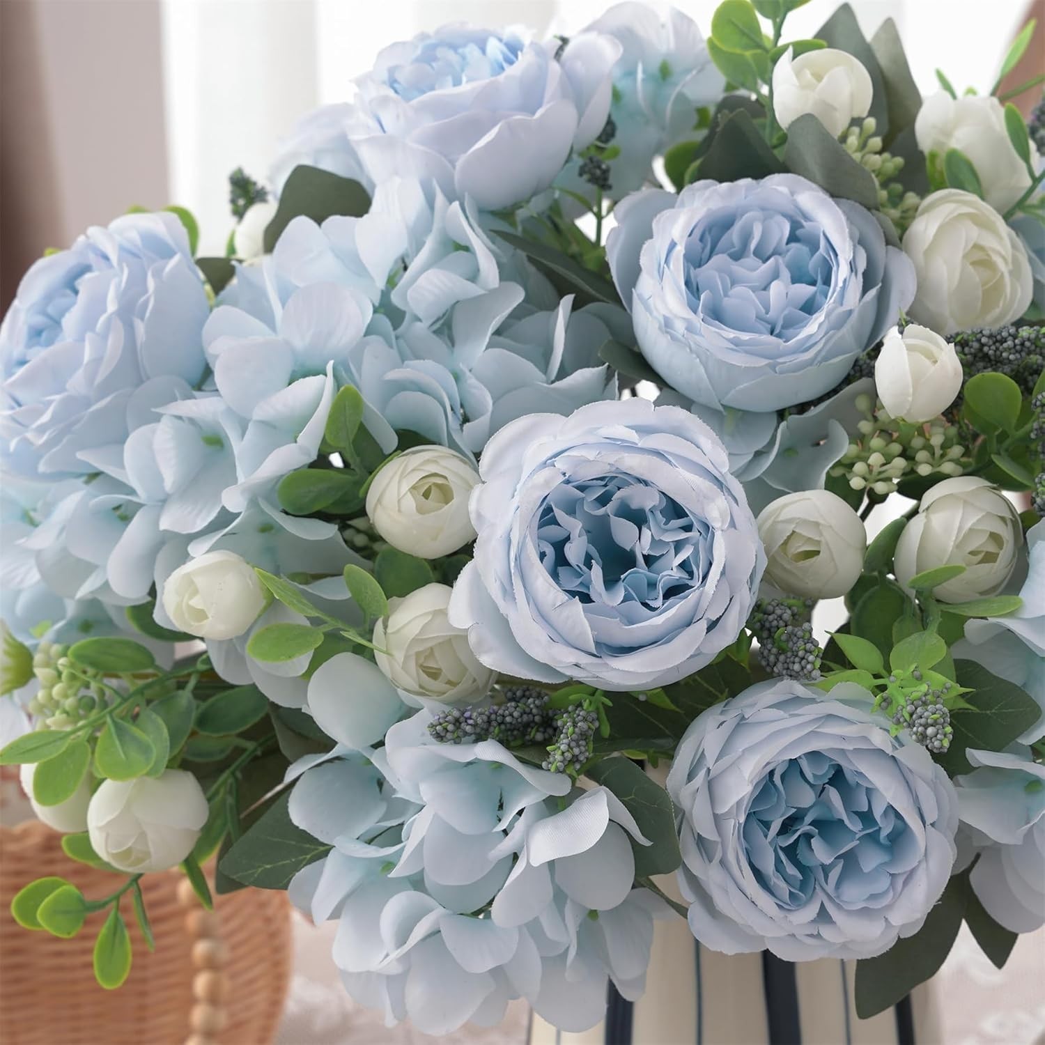 Beautiful 2-Bundle Silk Blue Peonies & Hydrangeas – Versatile Table Centerpieces
