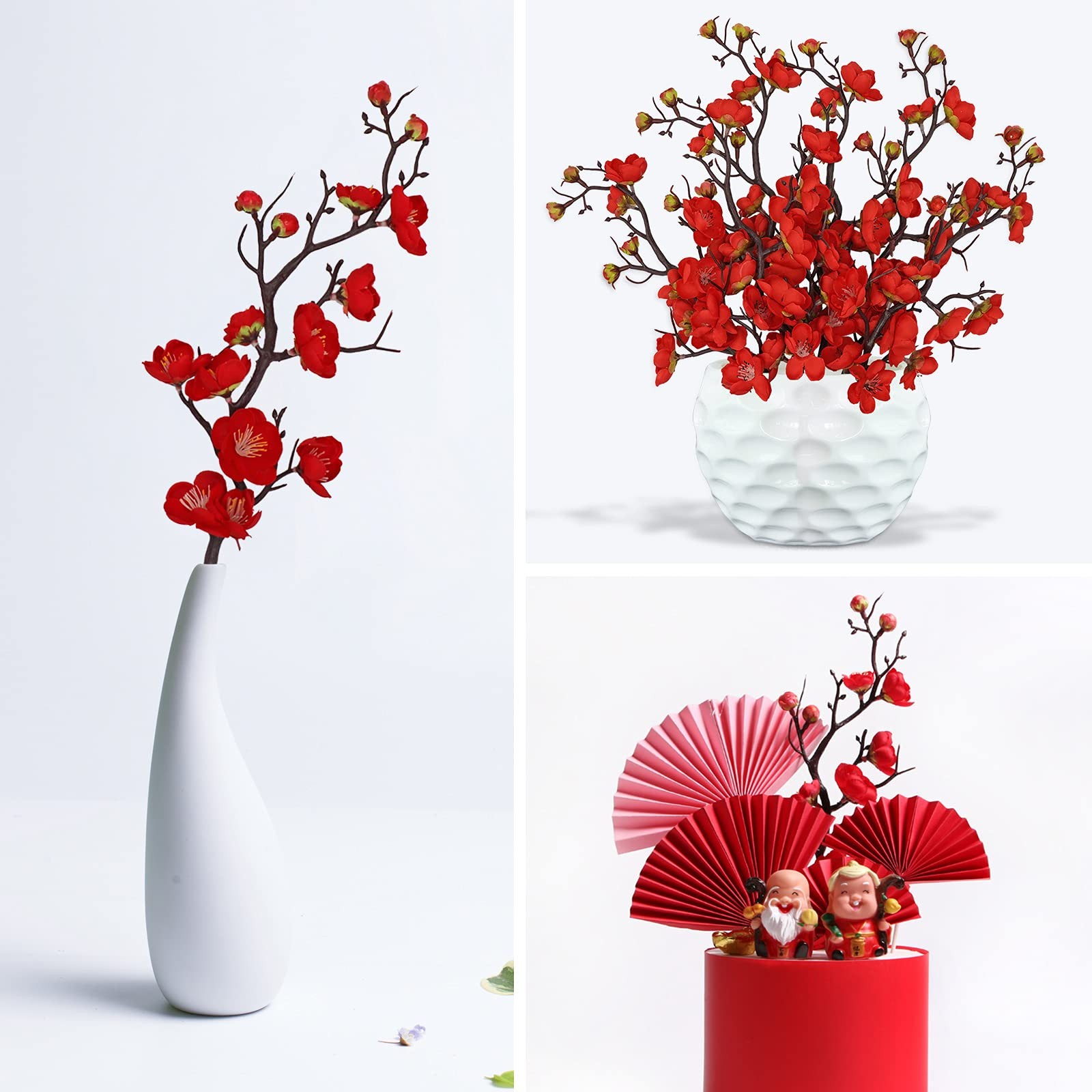 6PCS Artificial Red Plum Blossom Faux Flowers Fake Plum Blossoms Plastic Flow…