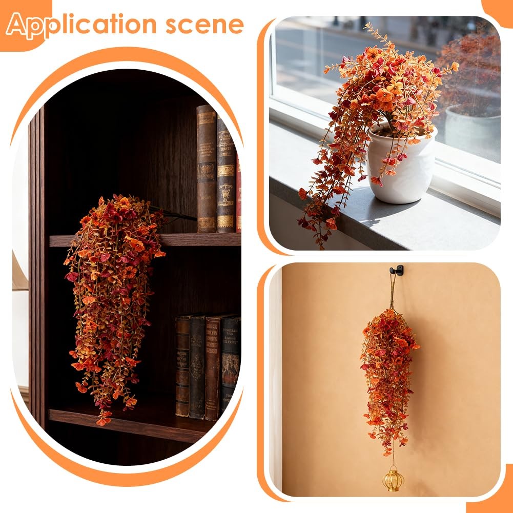4Pcs Fall Artificial Flowers for Outdoors, Red Artificial Fake Wisteria Vine …