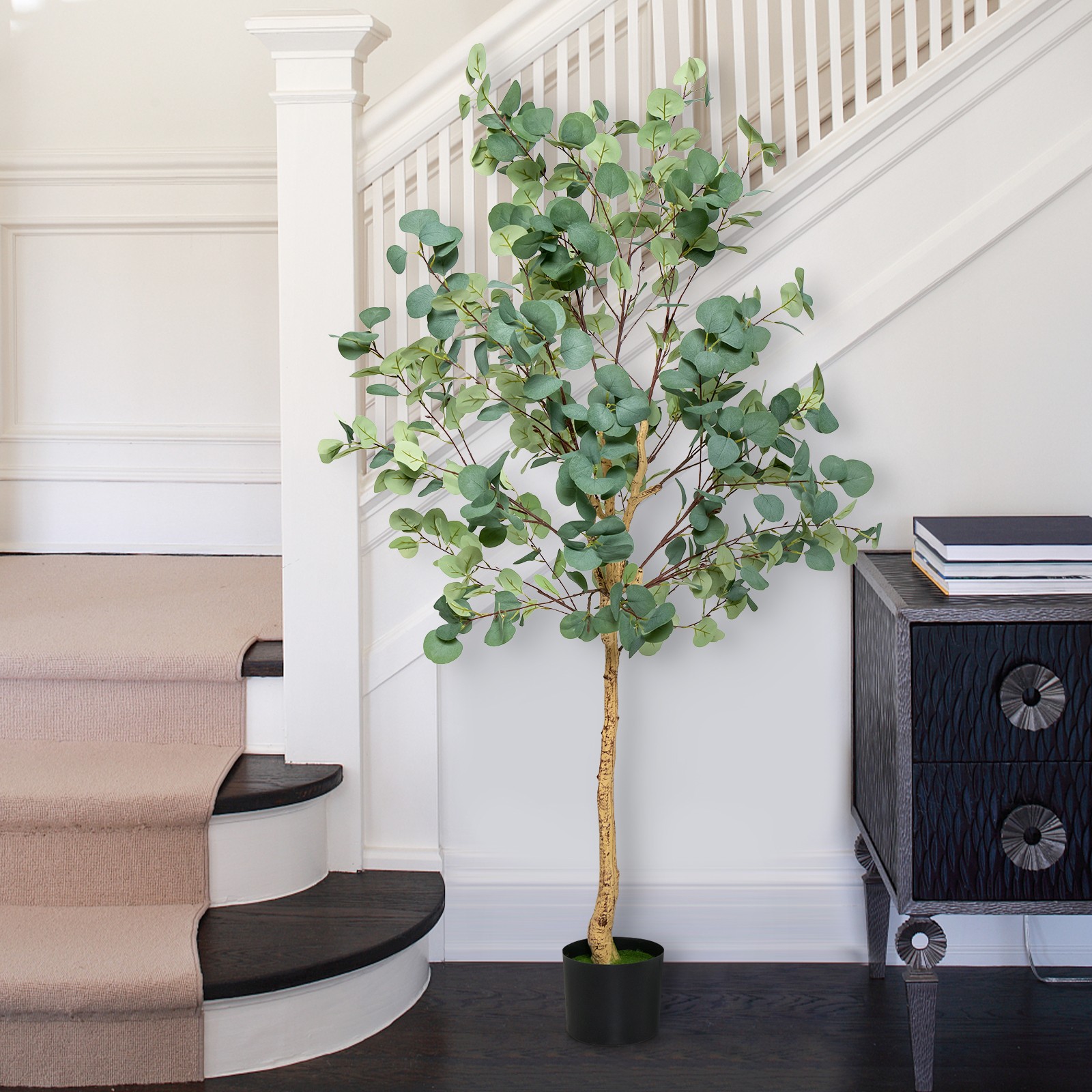 Topbuy 5.5FT Artificial Eucalyptus Tree in Plastic Nursery Pot Tall Fake