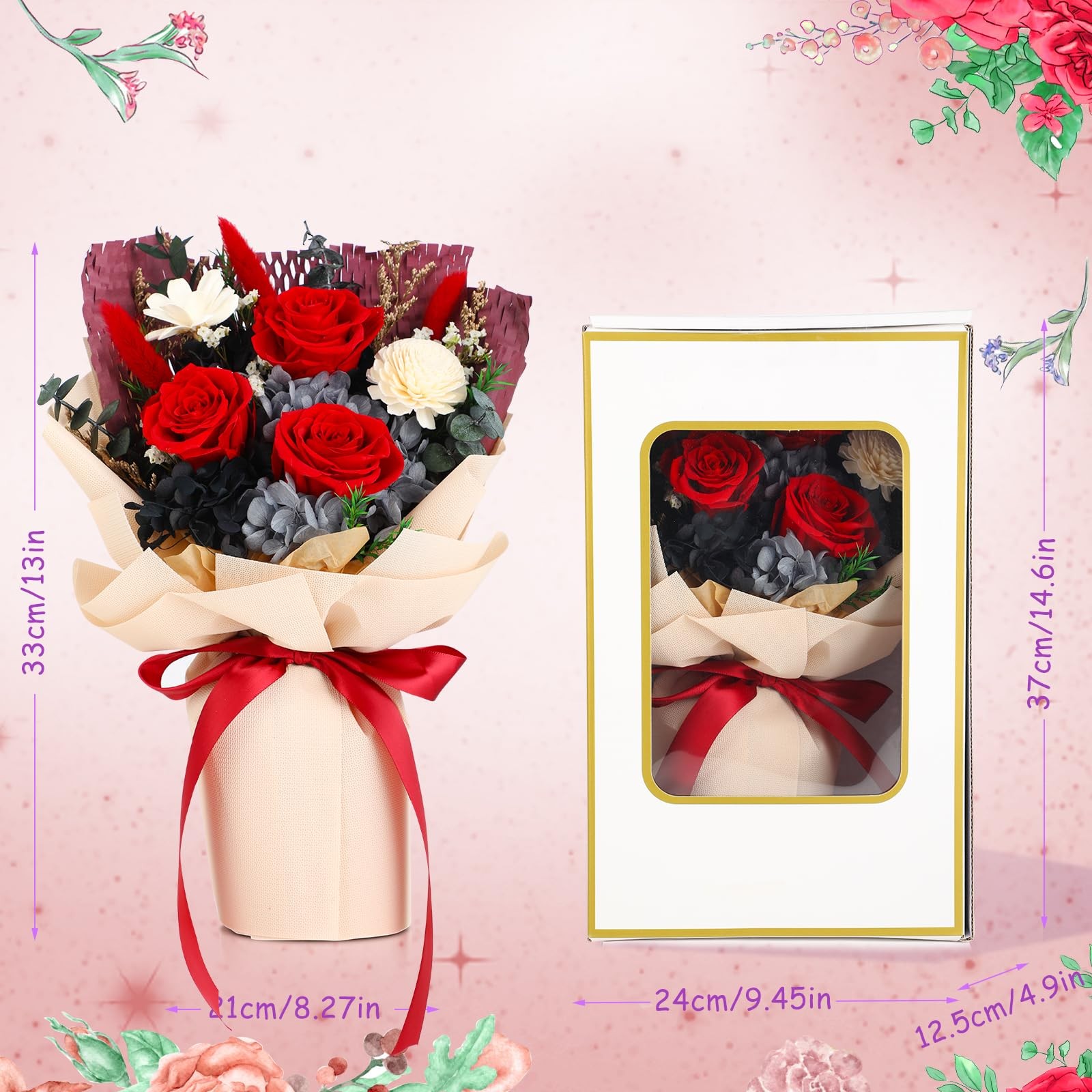 Forever Flowers Bouquets, Real Rose, Mothers Day Gift, Mom Delivery Womens