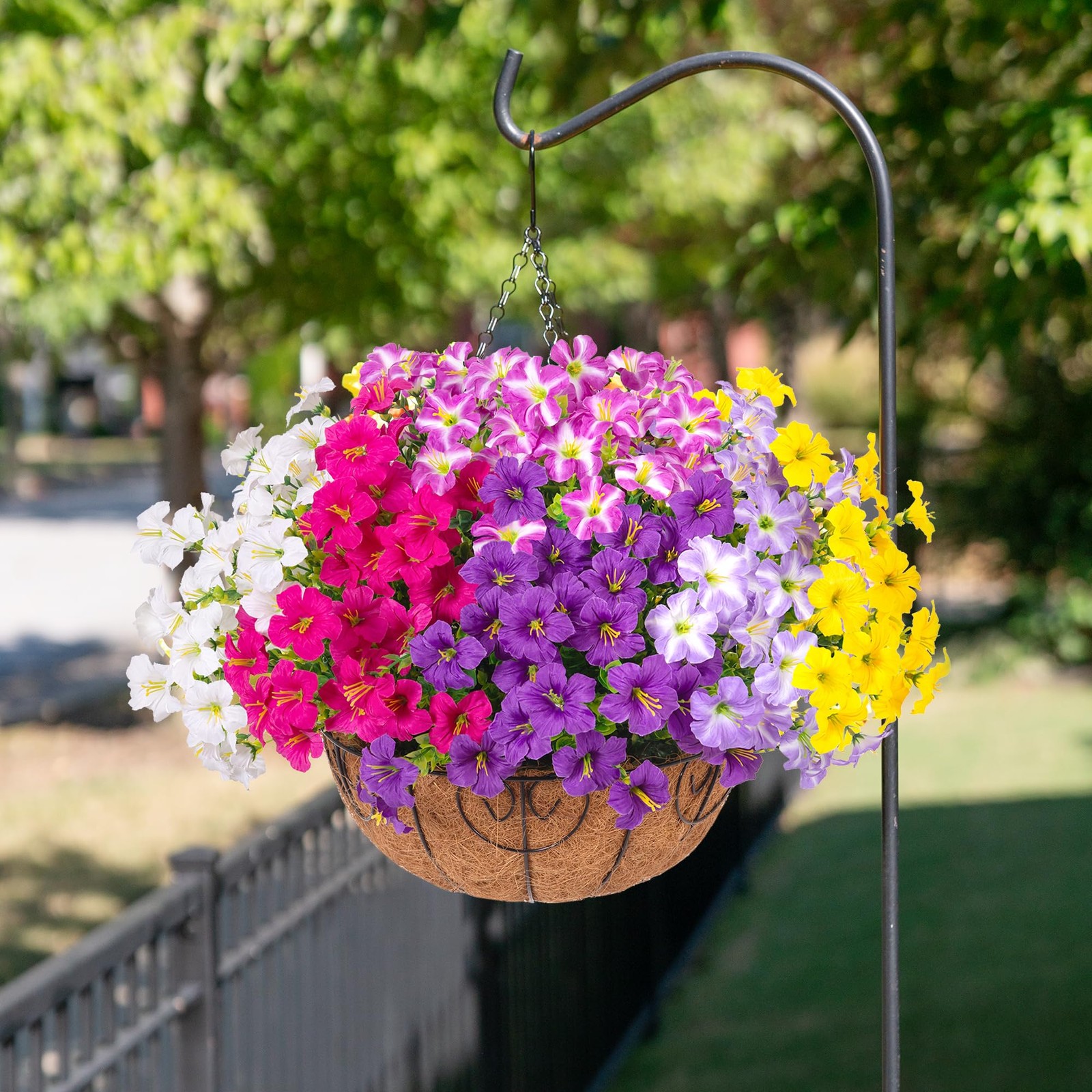 Artificial Fake Hanging Plants Flowers Basket for Outdoors, UV Resistant Faux…