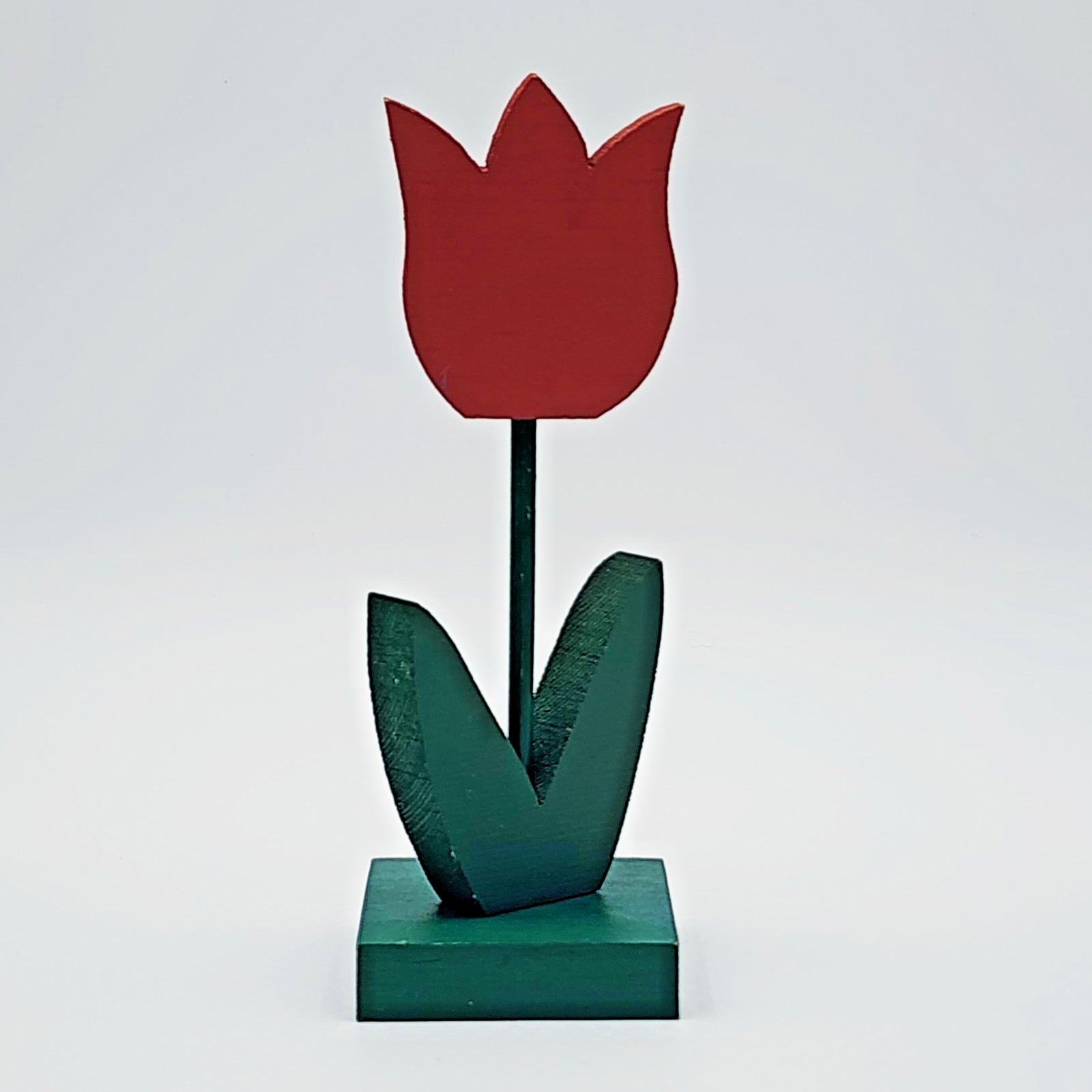 Handmade Wooden Tulip Figurine Red Flower Spring Decor Rustic Farmhouse