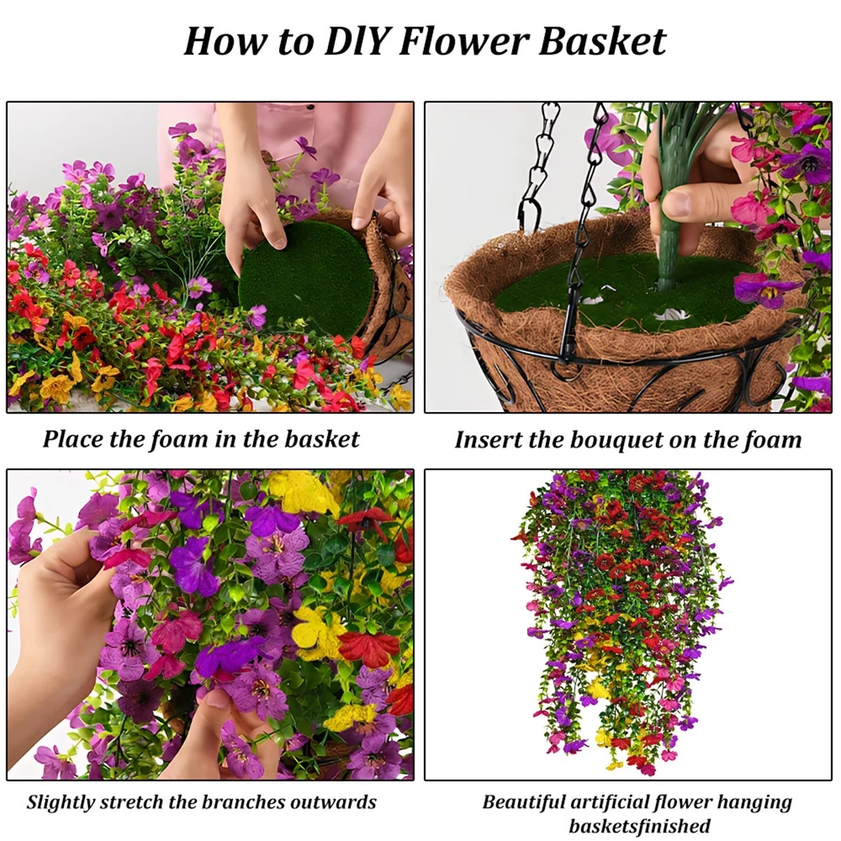4 Pcs Artificial Hanging Flowers UV Resistant Outdoor Garden Silk Plants