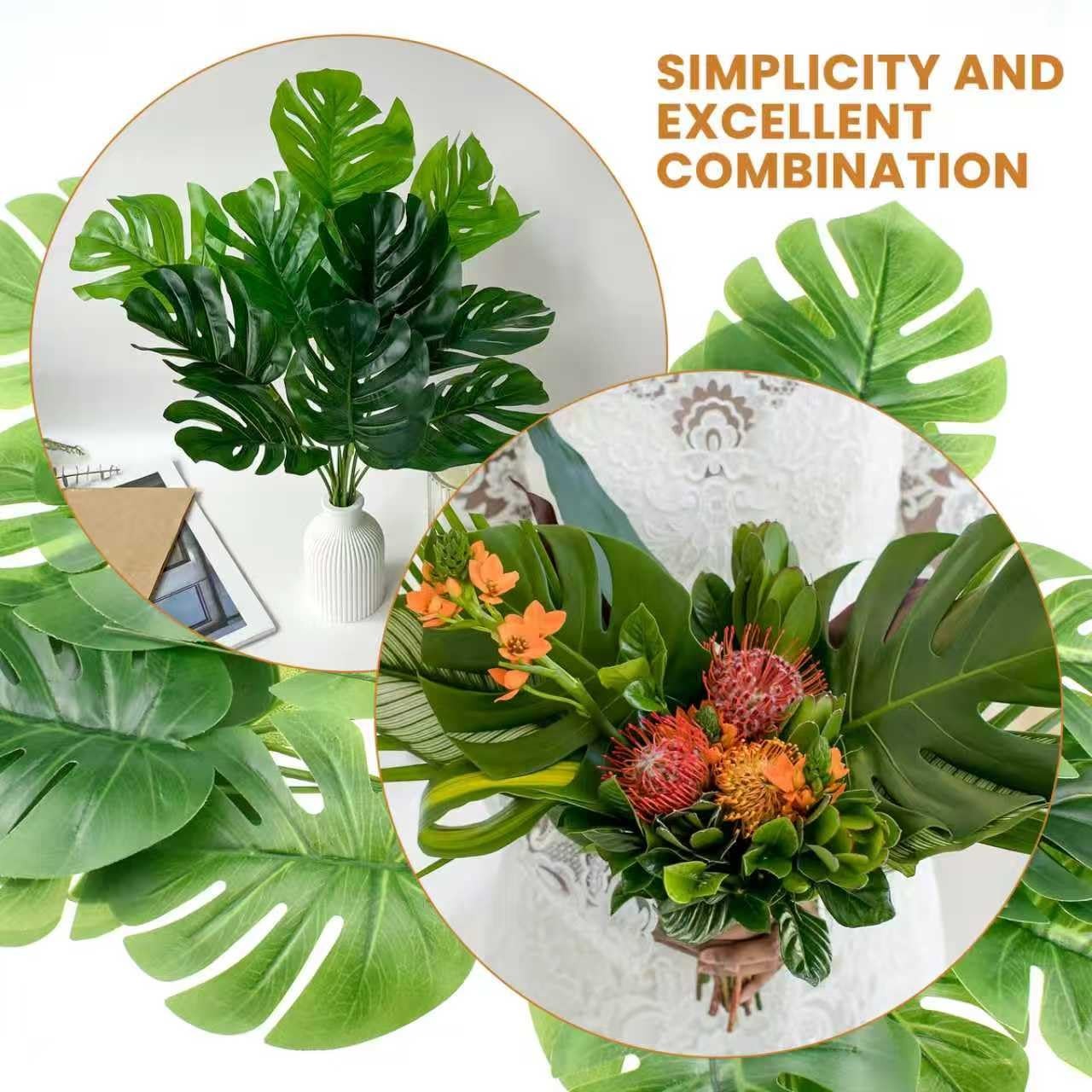 24 Pcs Artificial Palm Leaves Faux Tropical Turtle Decorative Green Fronds