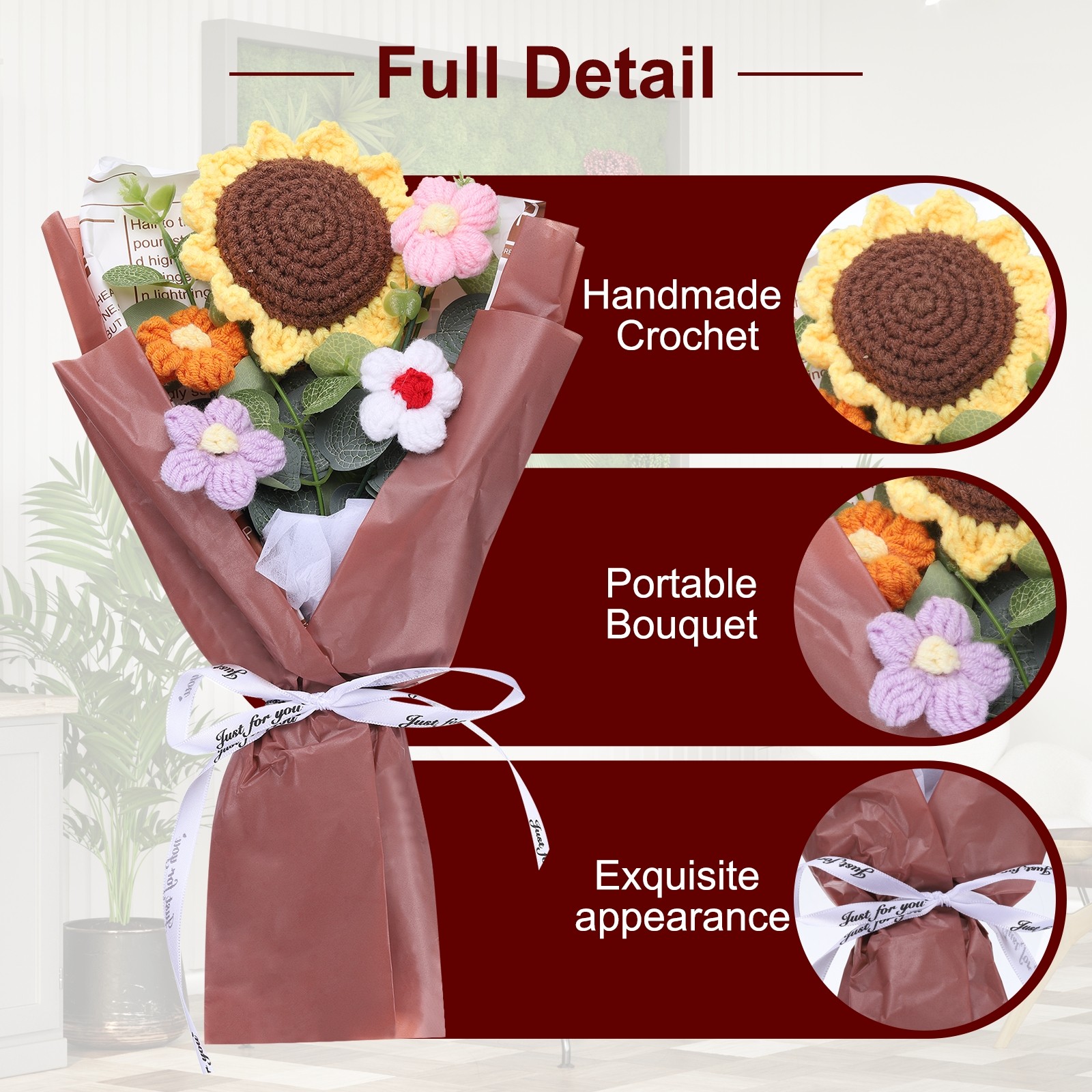 Crochet Flowers Bouquet Handmade Knitted Bouquet Sunflower Rose