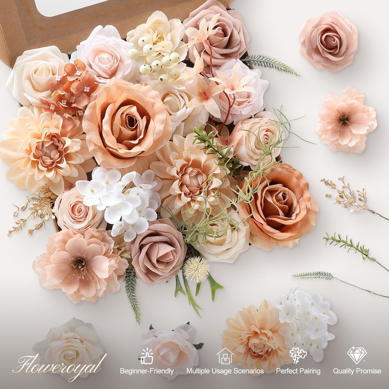 Artificial Flowers Rose Flowers Dahlia with Stems for DIY Wedding Bridal Bouq…