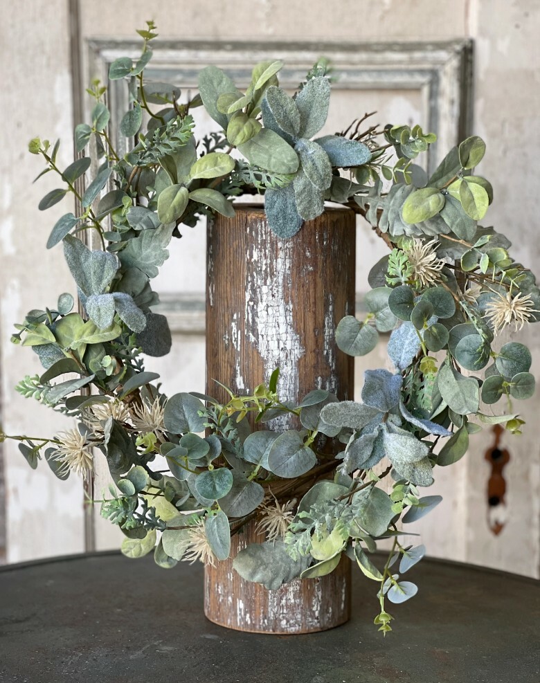 Floral Wreath 20 inch Sea Holly Artificial Greenery Coastal Wall Decor