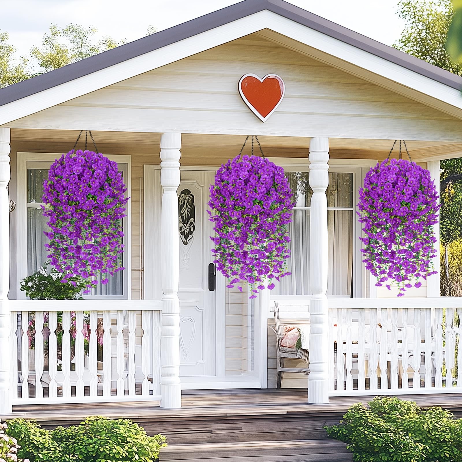2 Pcs Look Real Artificial Flowers for Outdoors, Realistic Artificial Hanging