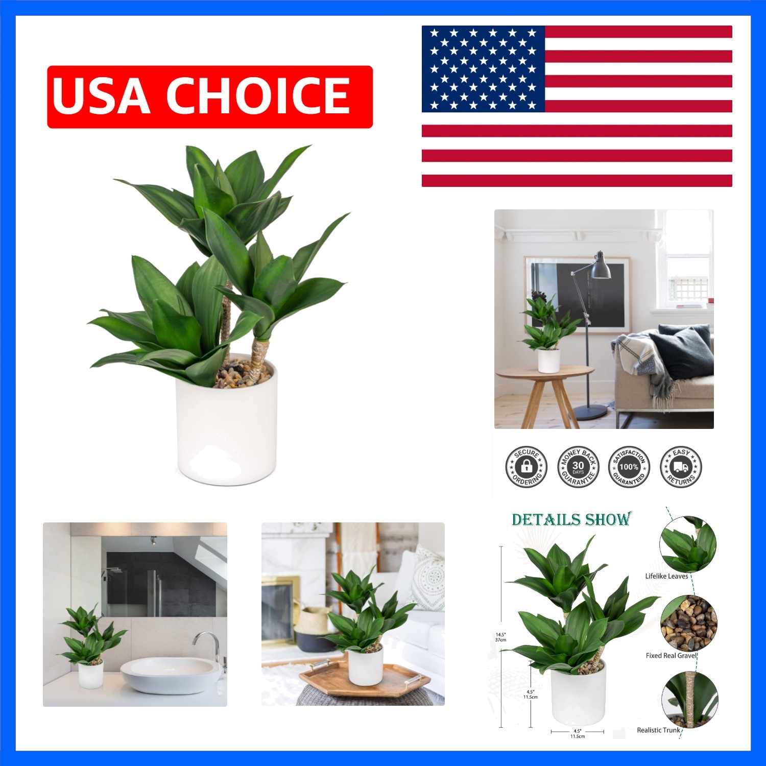 Large Artificial Agave Plants Fake Three-Head Agave Succulent Plant Potted 15…