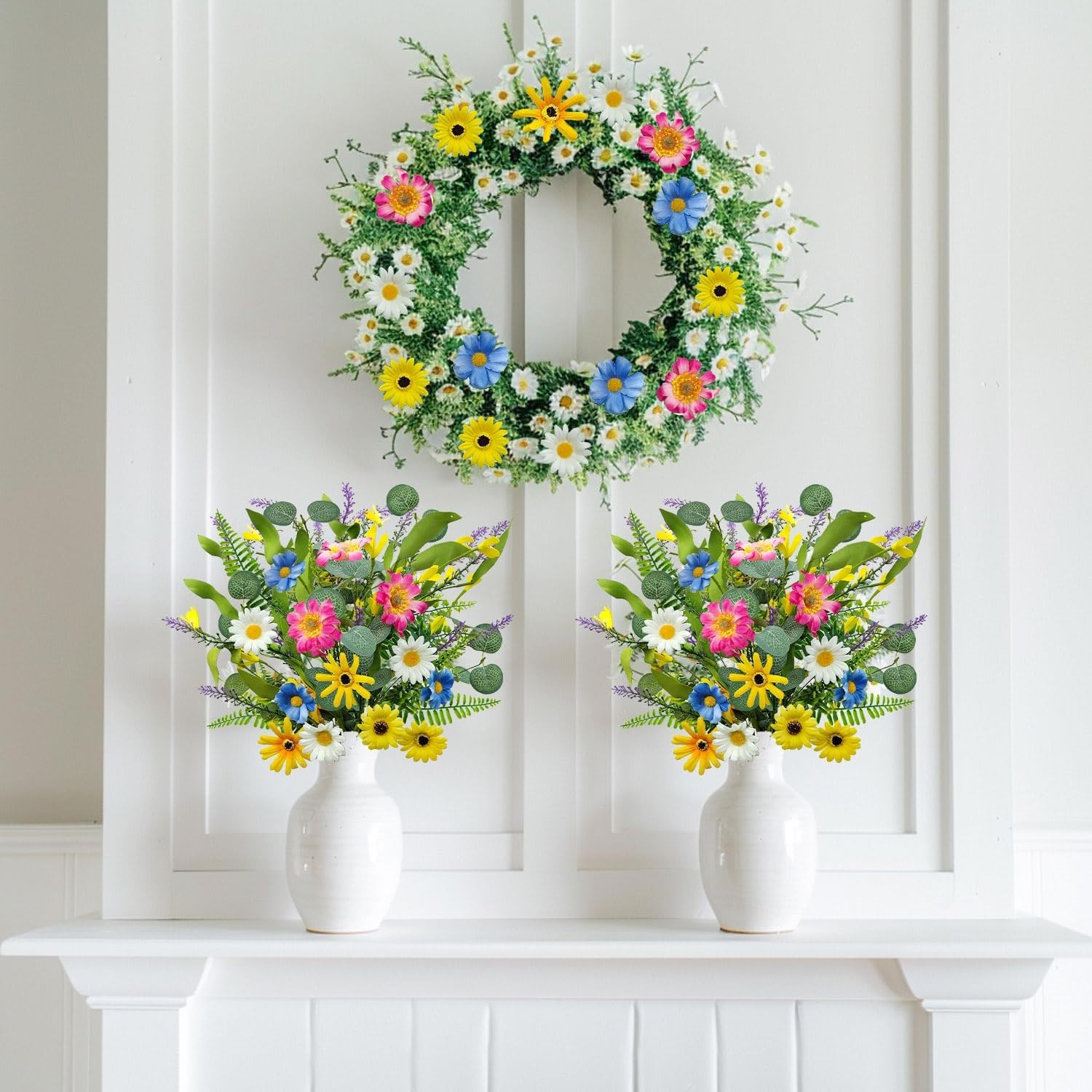 4 Bundles Artificial Daisy Flowers Bouquet Fake Wildflowers Silk Spring Floral