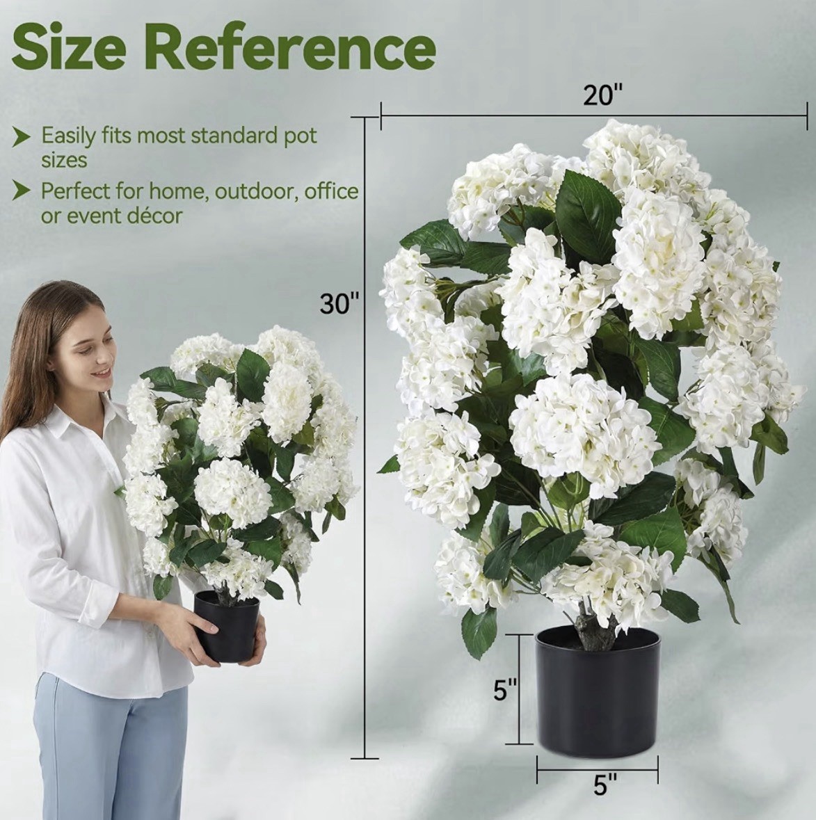 Ingredmix 30” Artificial Hydrangea Trees 2 Pack White Faux Plants Patio Decor