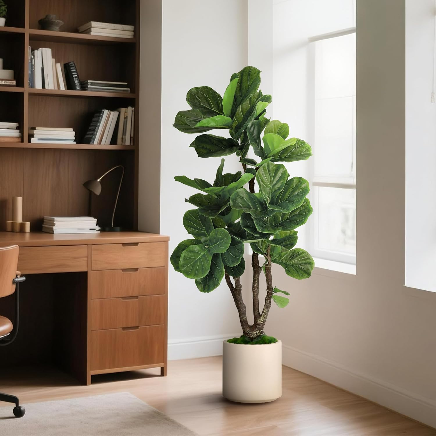 Fiddle Leaf Fig Tree Artificial 4.5FT – 54 Inch Tall Fake Plant Indoor Faux Tree