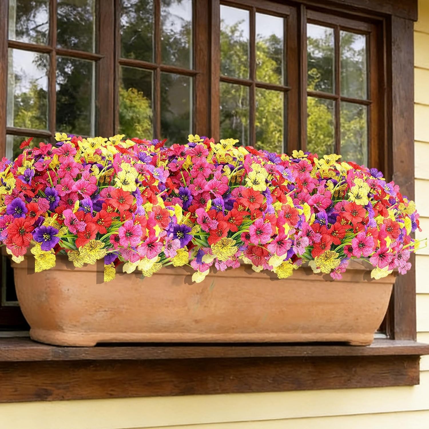 Artificial Flowers for Outdoors 16 Bundles Realistic Faux Plants UV Resistant