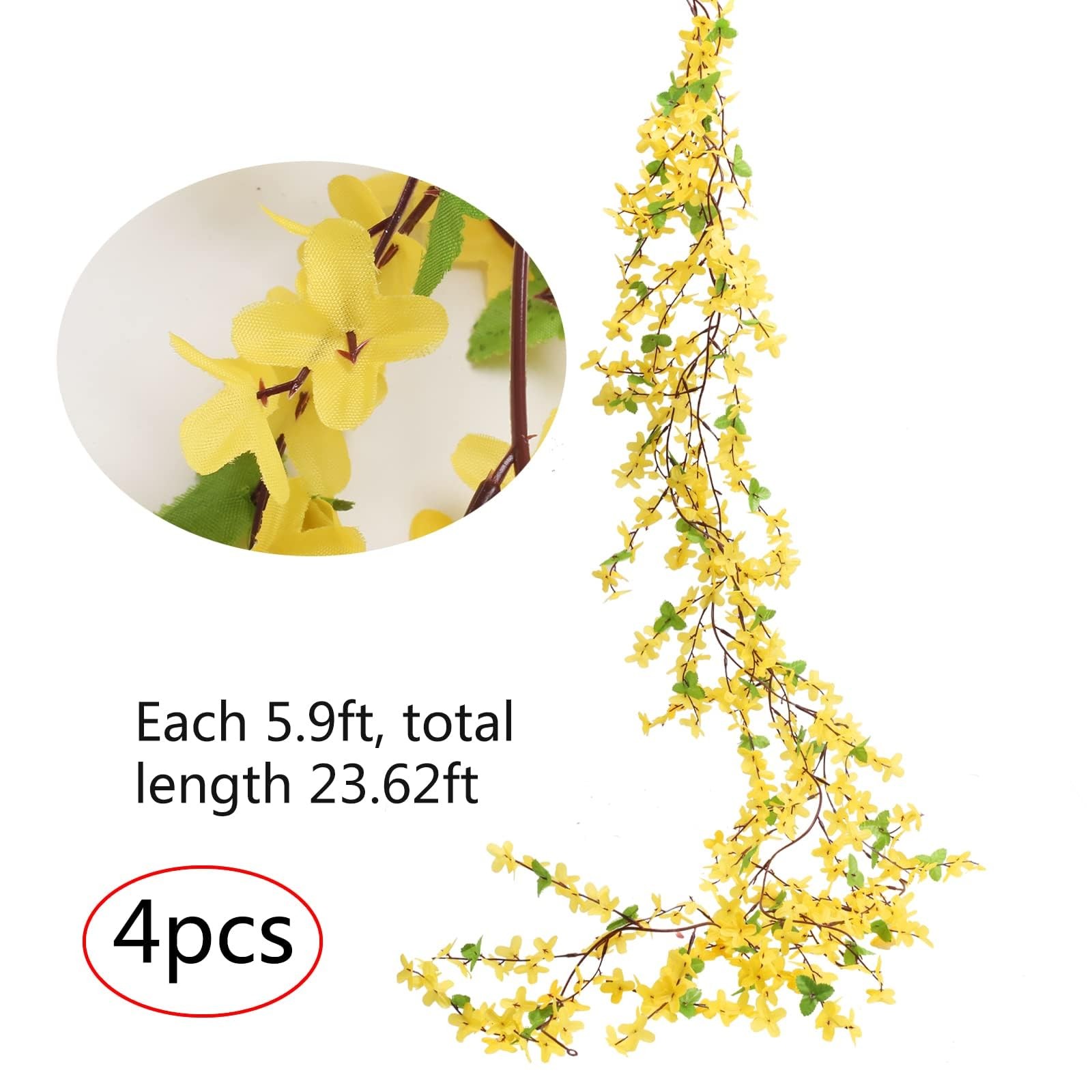 4pcs 23.6ft Forsythia Garland Artificial Flower Garlands Spring Garland for M…