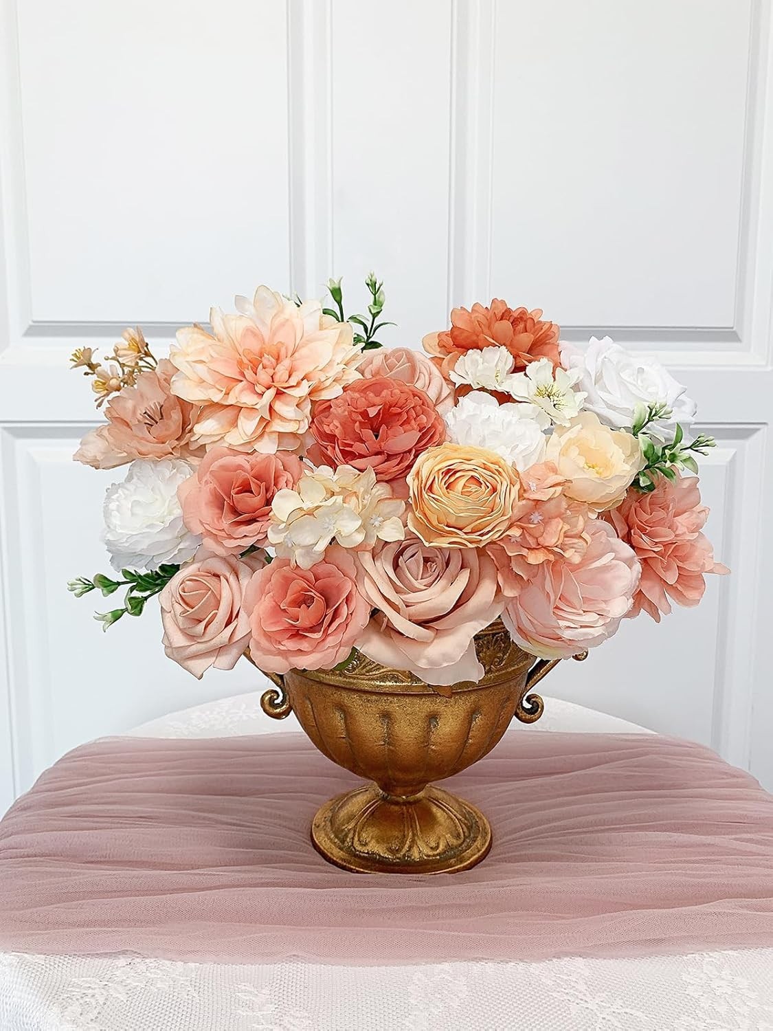 Roses Artificial Flowers Orange Fake Flower with Stems for DIY Wedding Bouque…