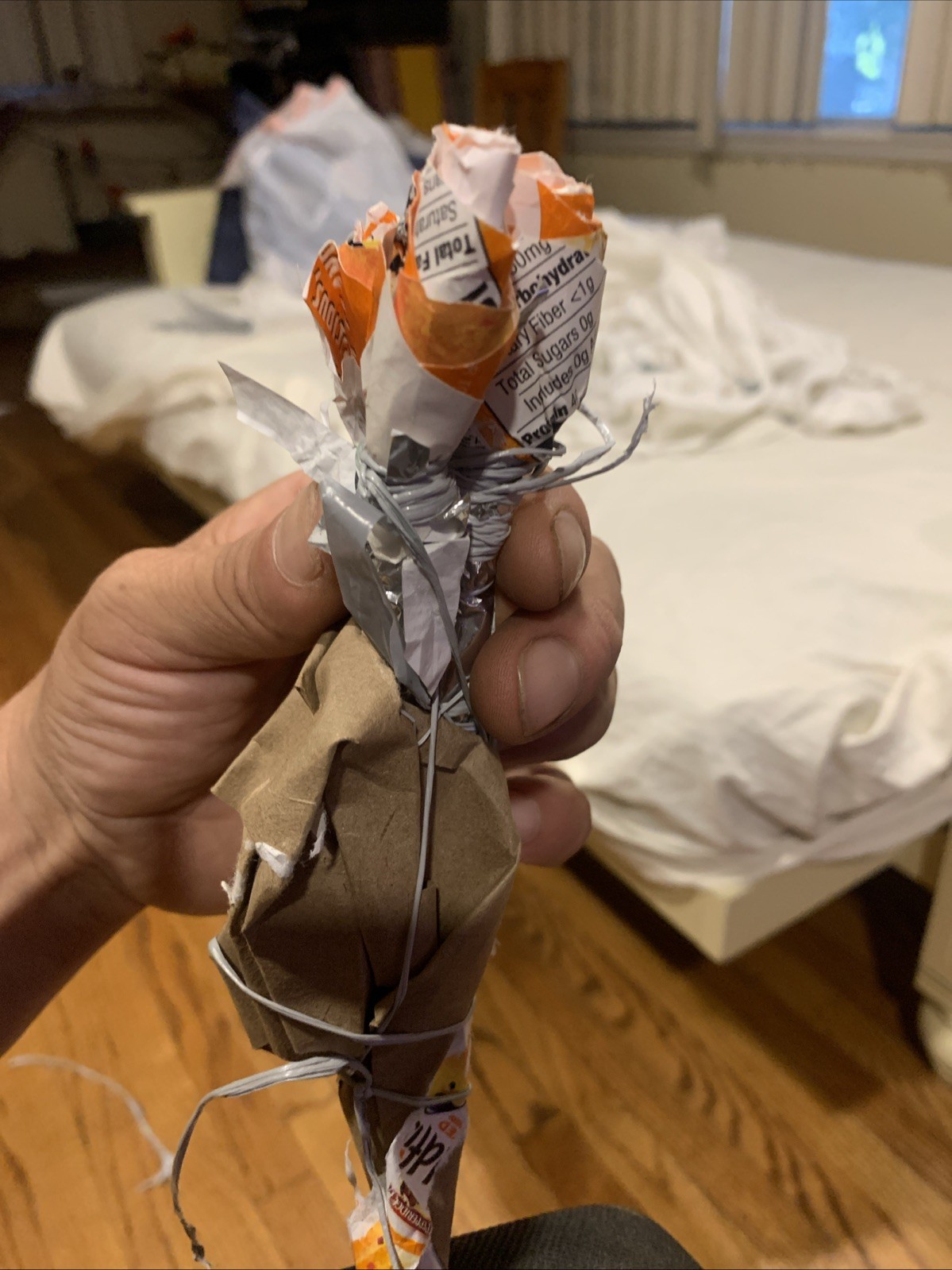 Three Rose Stems w/orange Rose Buds Made From •Gold Fish Snack Cover Wrap W Love