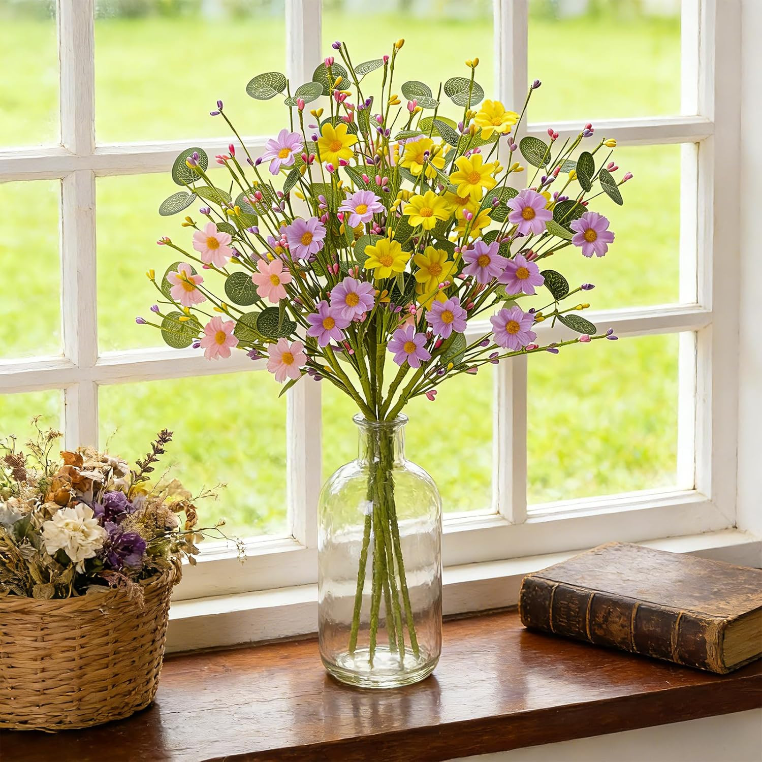 Artificial Spring Floral Picks, 6 Pack 17 Inch Spring Stems with Eucalyptus Leav