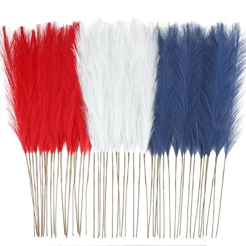 50pcs Faux Pampas Grass Decor, 21.6″ Short Artificial 50 PCS Red Blue White