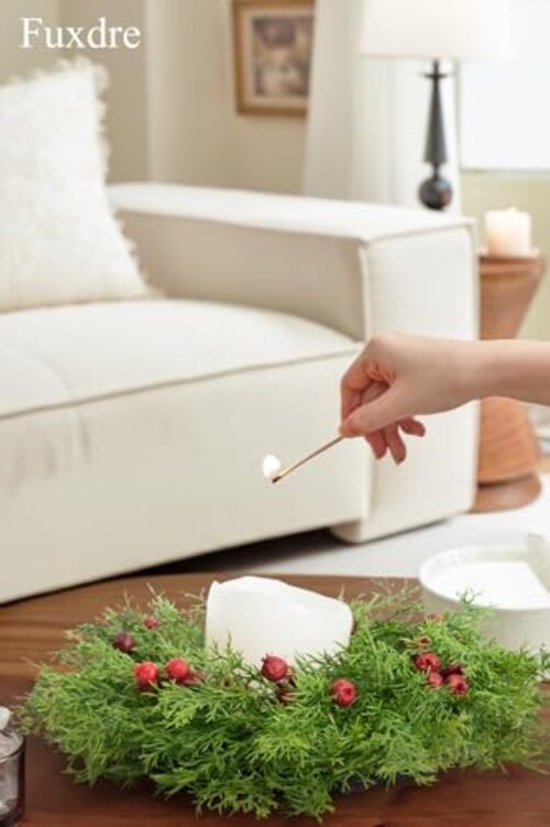 2 Pcs Christmas Candle Rings Wreaths, 10 Inch Candle Wreath Green-pine&berry