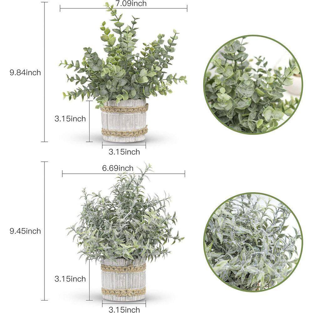 9.84 In. Gray Indoor Small Artificial Eucalyptus Plants in Grey Pot 4 Packs